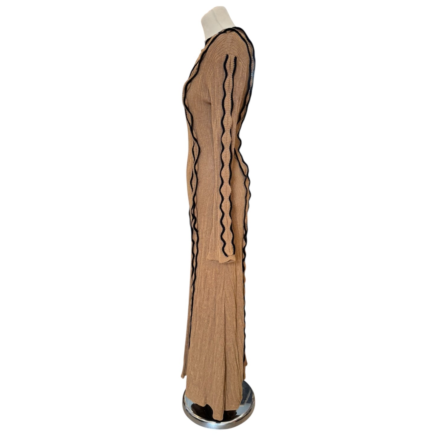 Jigsaw Camel and Black Scallop Trim Knitted Dress - 8/10