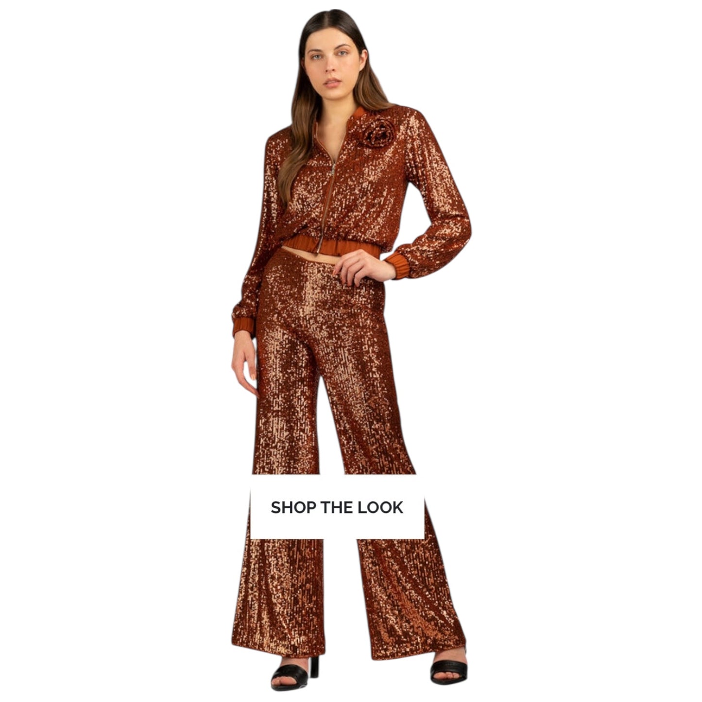 Blugirl Bronze Sequin Bomber Jacket with Rosette - 10