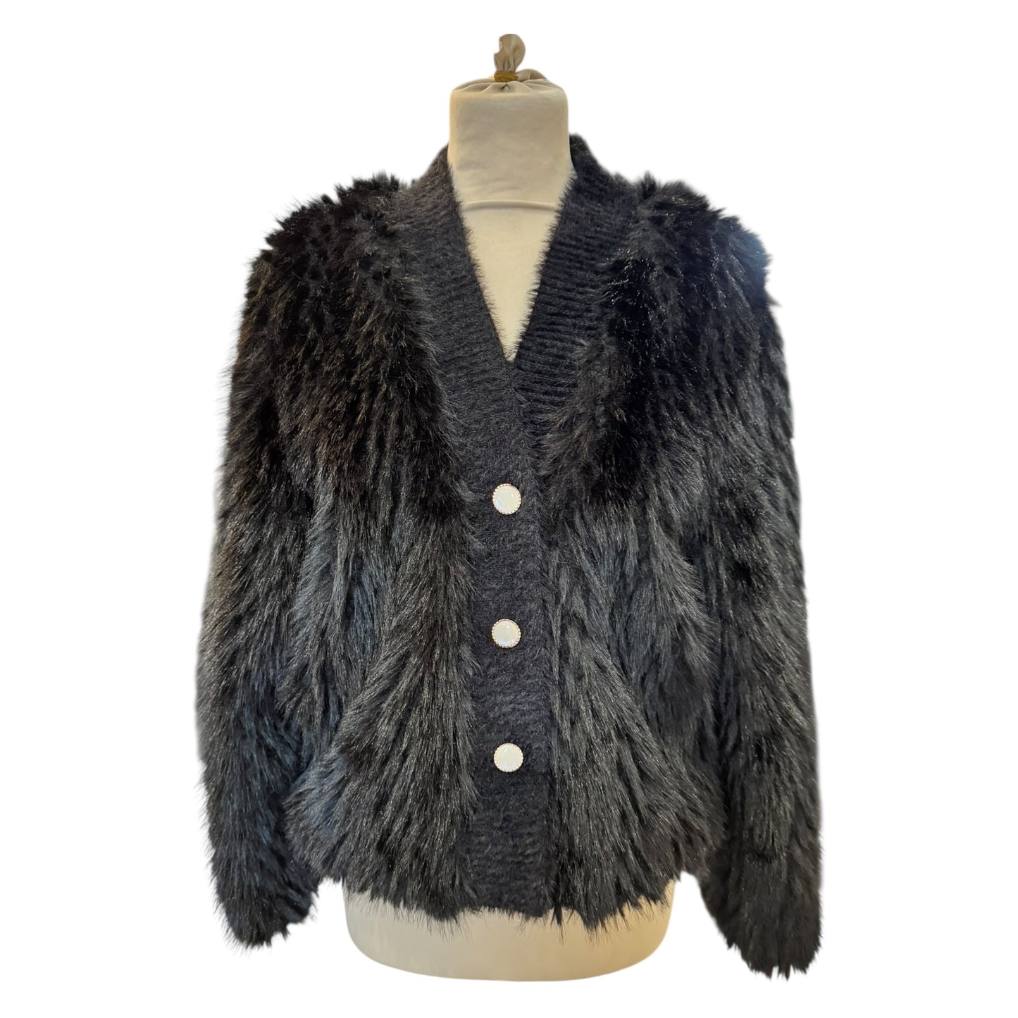 Yu & Me Black Fluffy Cardigan - 10/12