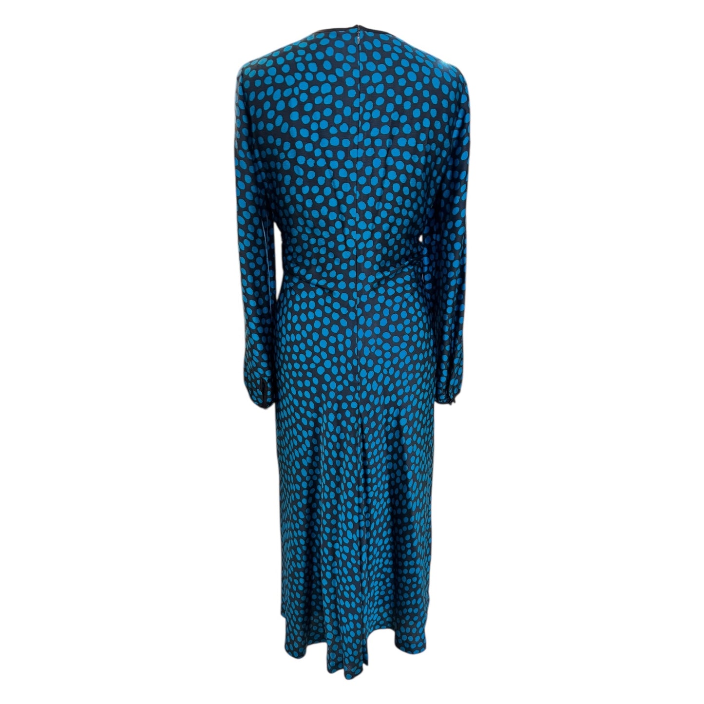 Jigsaw Cheetah Spot Ruched Midi Dress in Navy and Blue - 8 - NEW