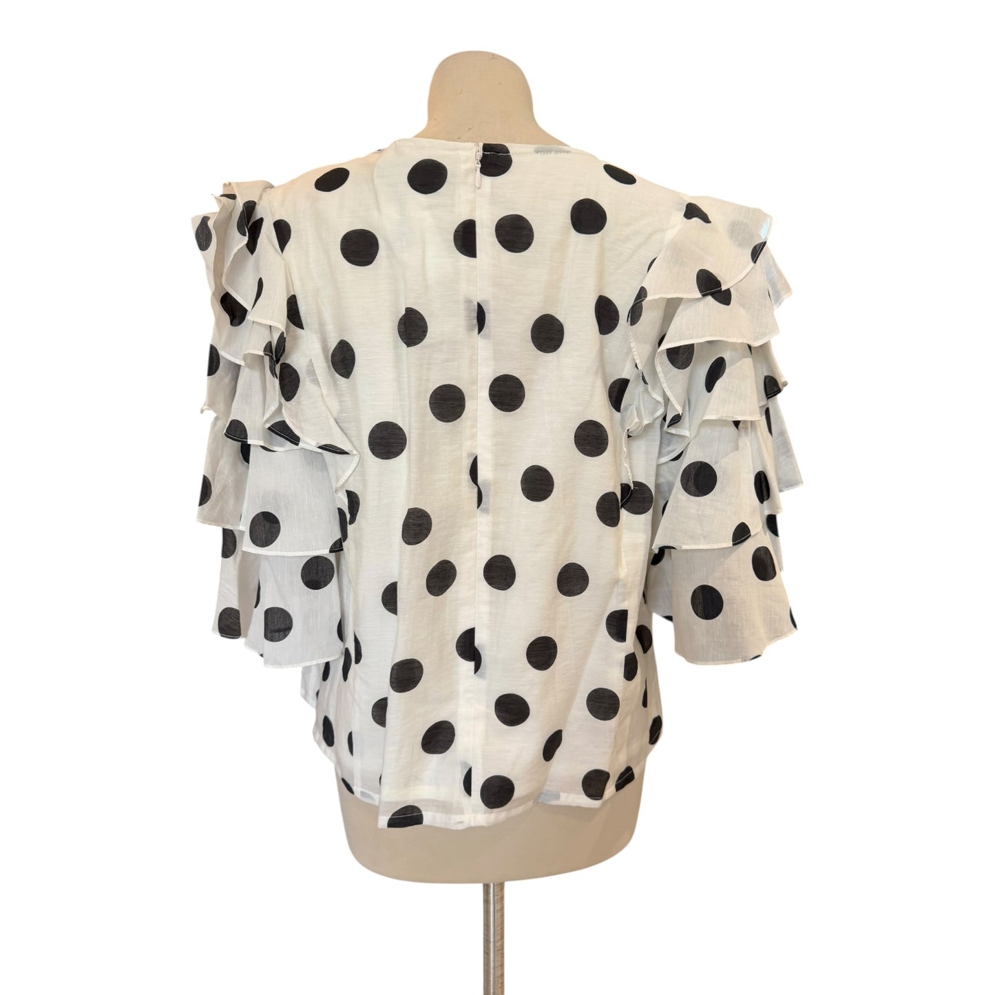 Mint Velvet Polka Dot Ruffle Linen Blend Top - 18 - NEW