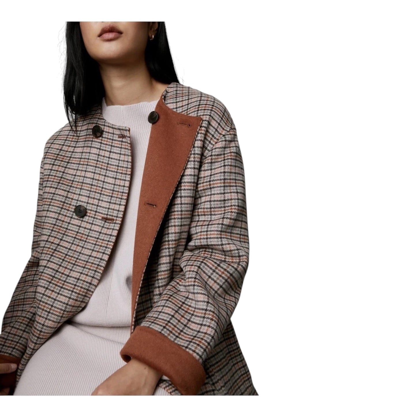 Jaeger Reversible Brown and Check Coat with Scarf - 12