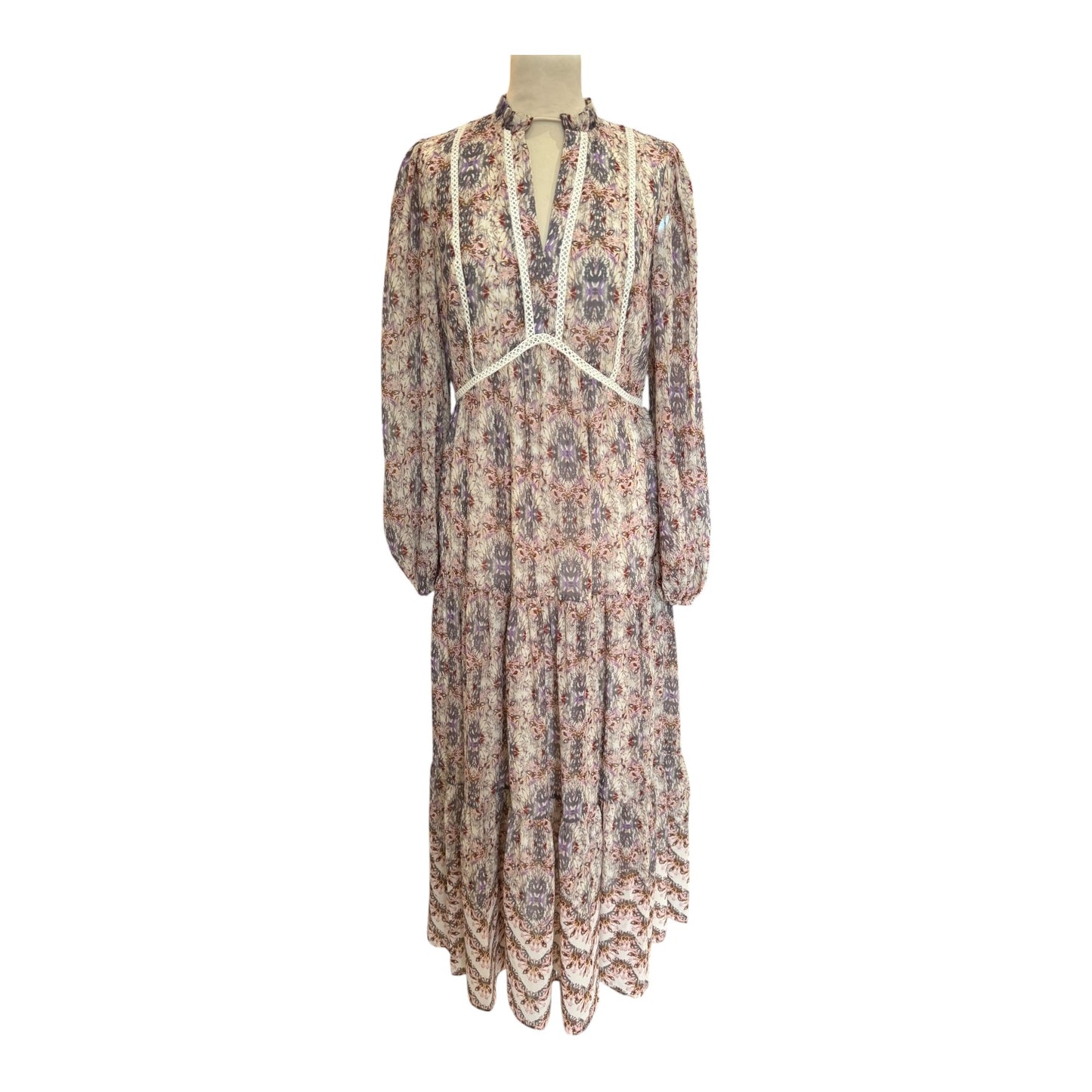 Mint Velvet Abstract Print Tiered Maxi Dress - 12 - NEW