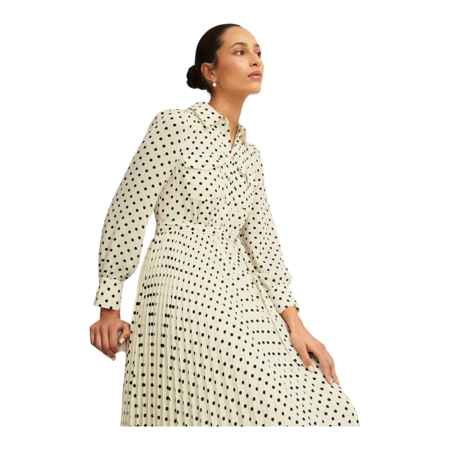 Hobbs Larina Ivory and Navy Polka Dot Dress - 14
