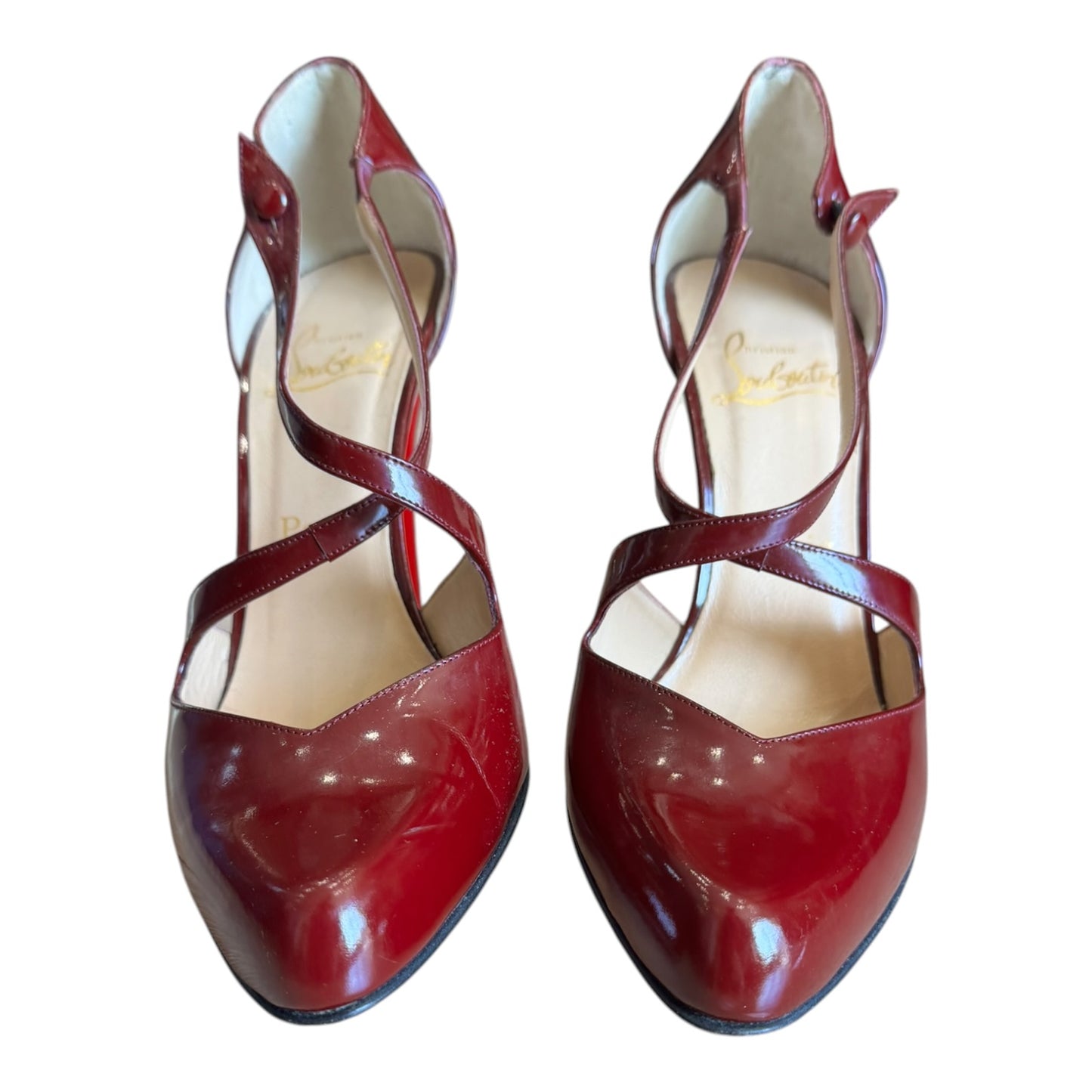 Christian Louboutin Triclo 100 Patent Burgundy Heels - 41 / 8