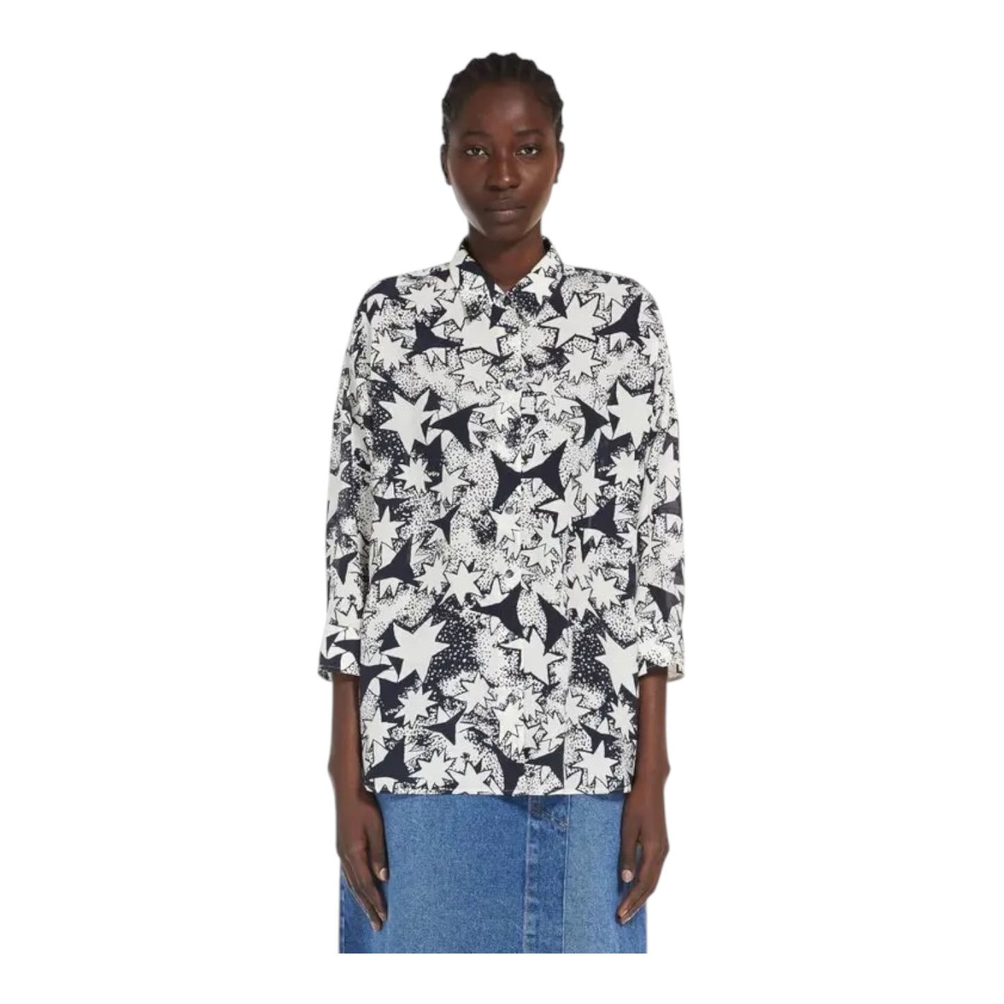 Weekend Max Mara Navy Star Print Silk Shirt - 10