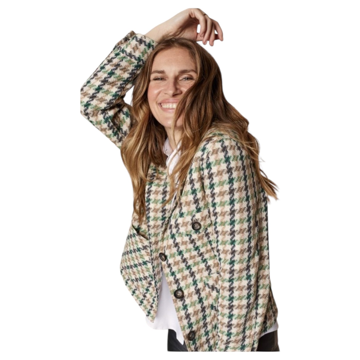 Mos Mosh Cree Duster Jacket in Cream and Green - 16