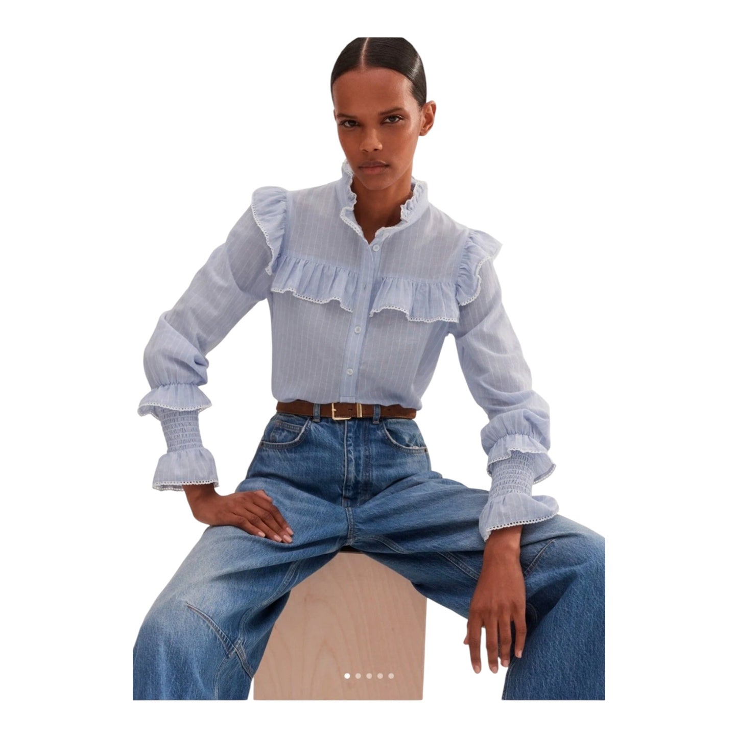 Me + Em Blue Stripe Cotton Voile Shirt - 16