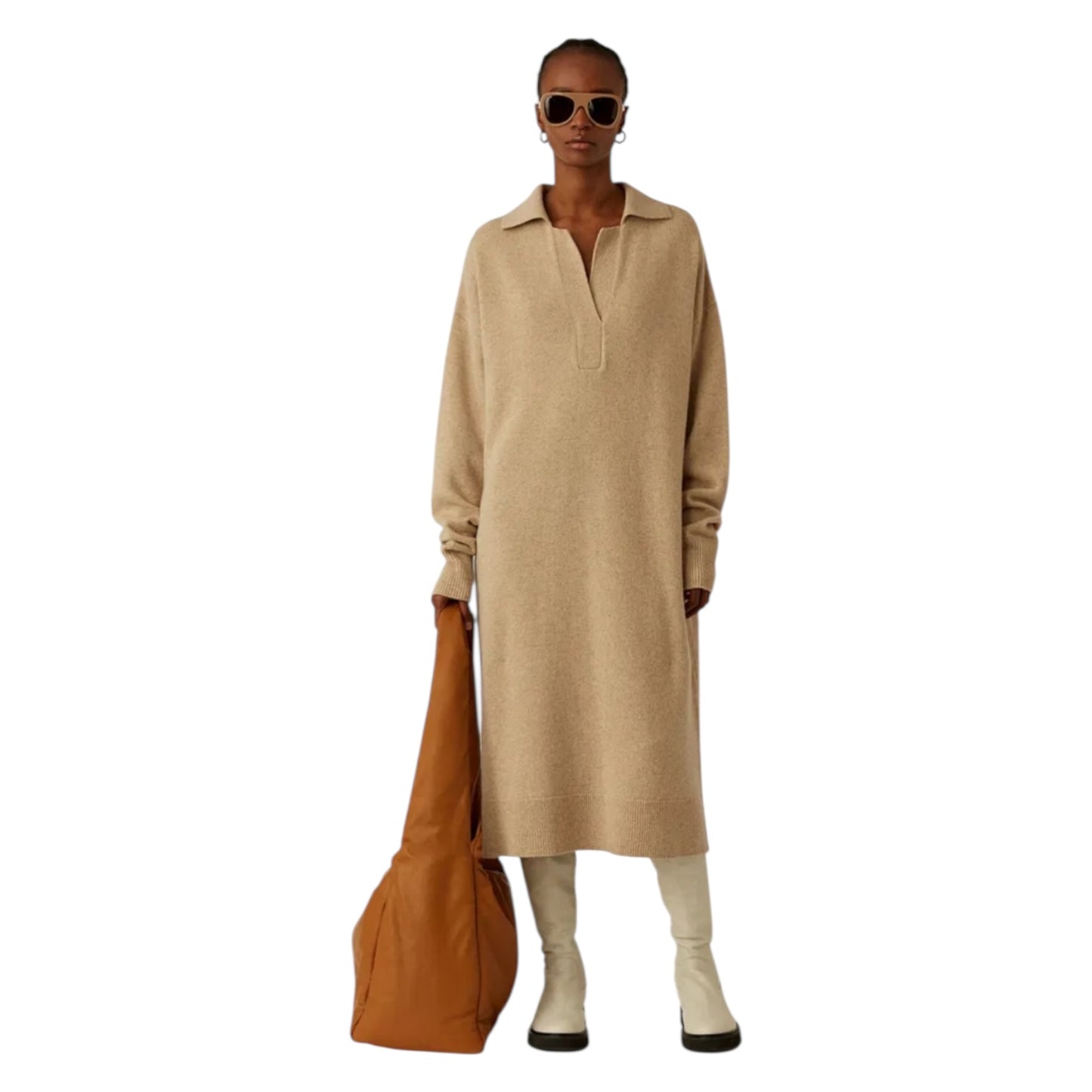 Joseph Taupe Wool Polo O'Size Knit Dress - 12/14 - NEW