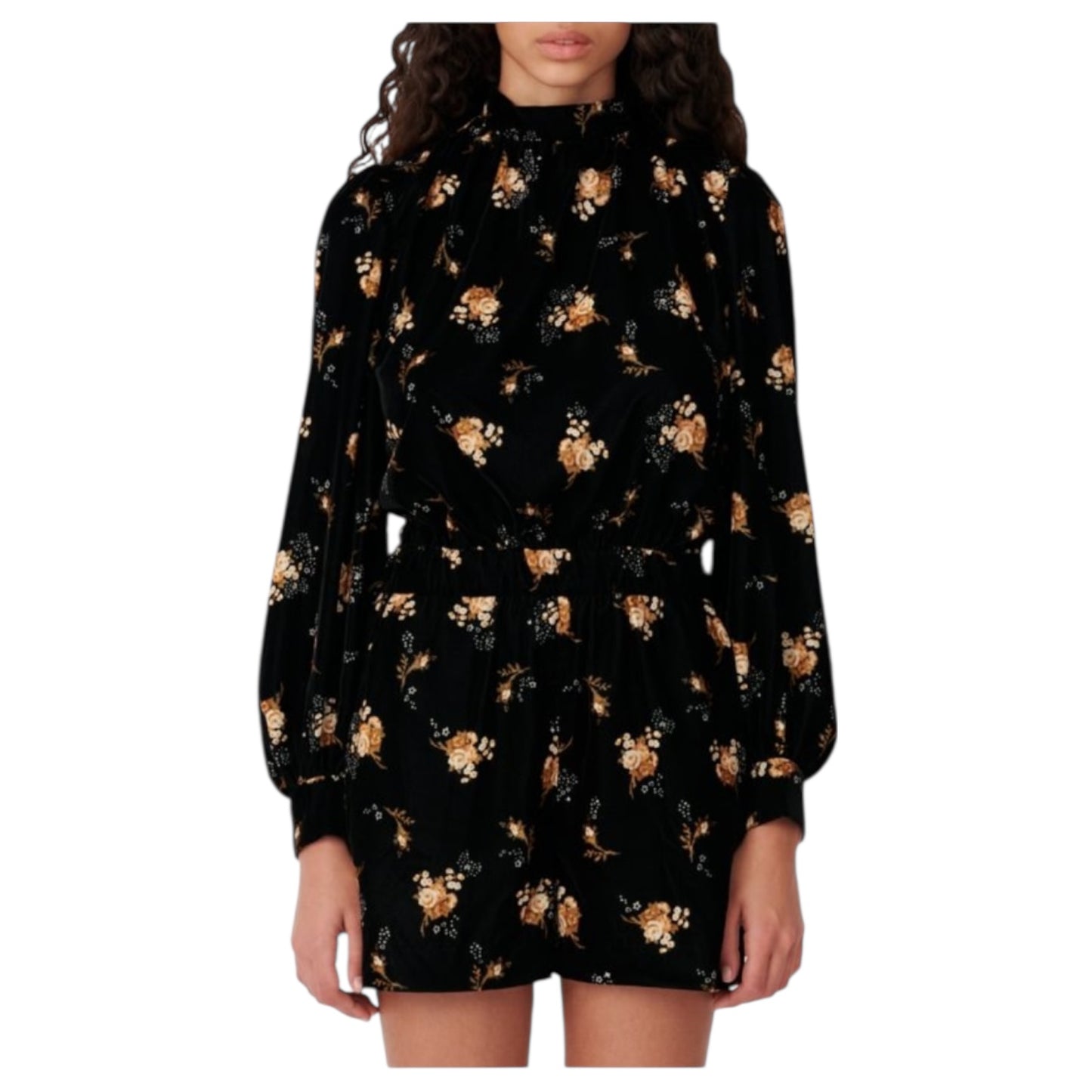 Maje Inouk Black Floral Velvet Playsuit