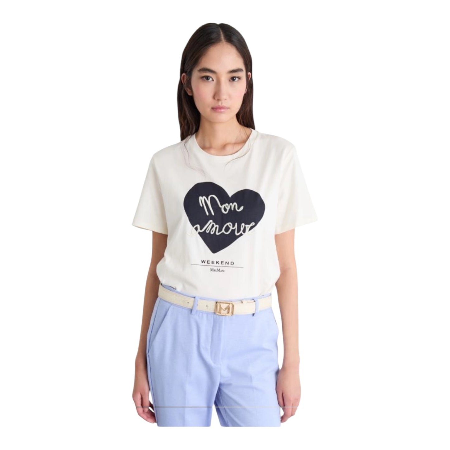 Weekend Max Mara Vello Mon Amour Cream Navy T Shirt - 10