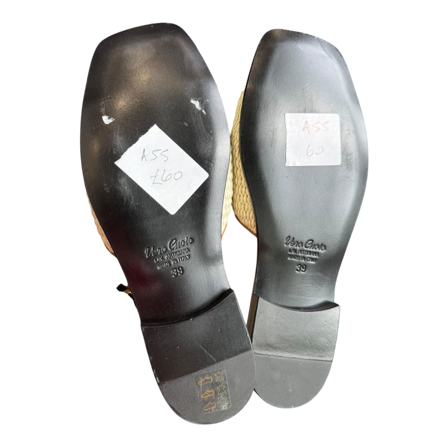Seboy's Raffia and Leather Horsebit Slides - 39/6