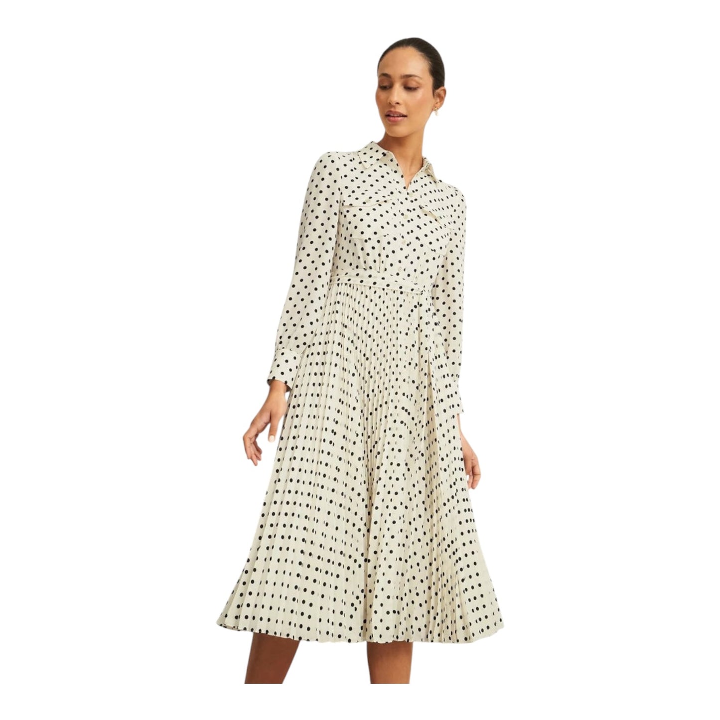 Hobbs Larina Ivory and Navy Polka Dot Dress - 14