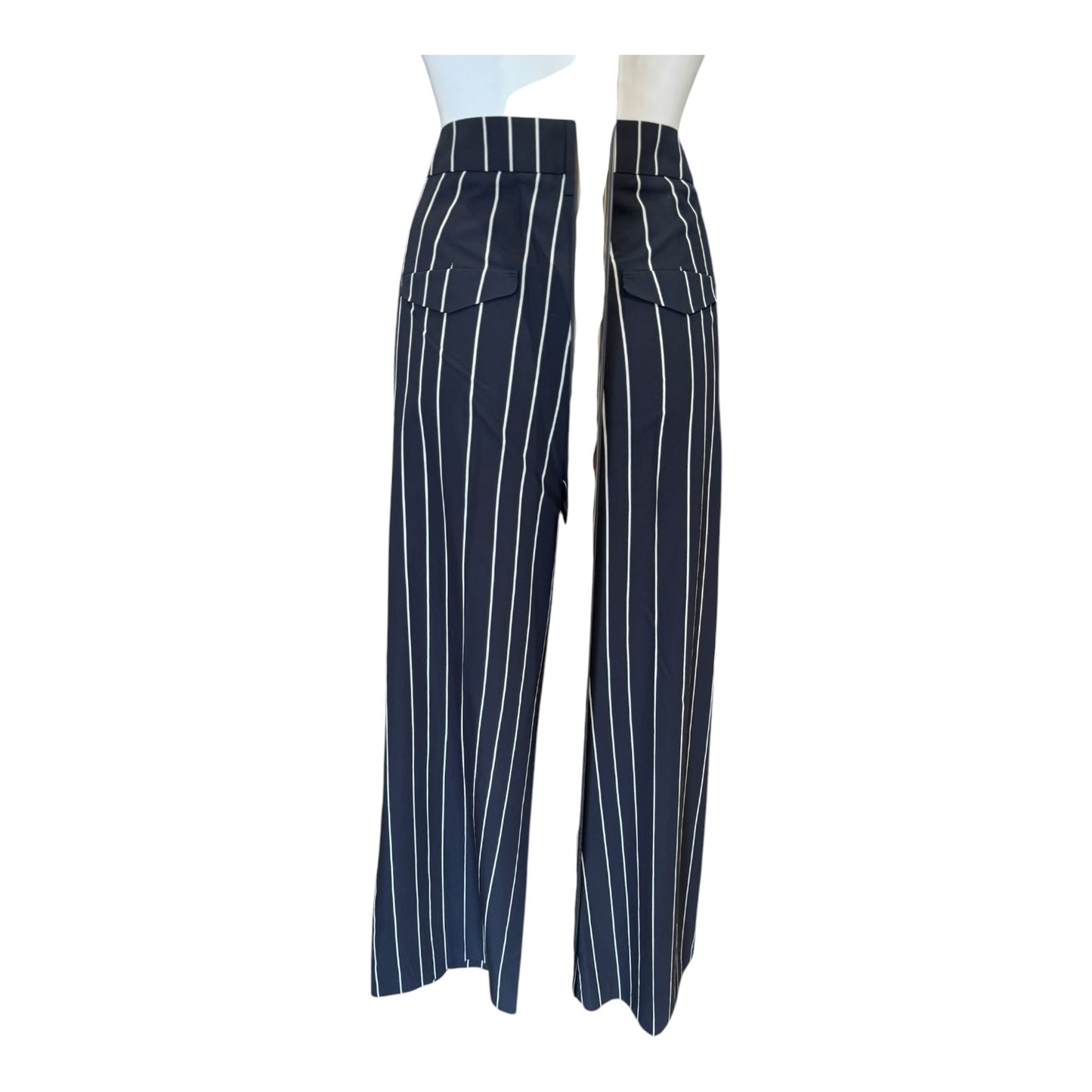 Luisa Cerano Black and Cream Stripe Trousers - 12 - NEW