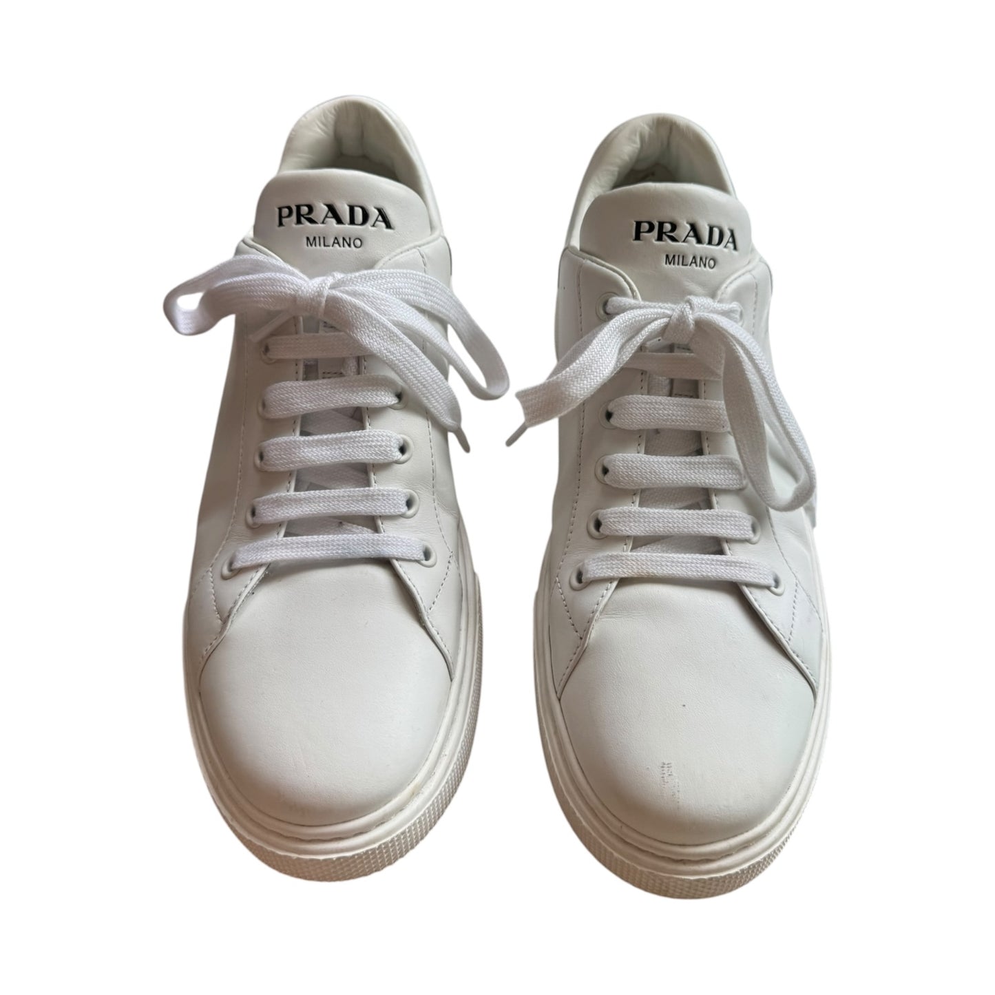 Prada White Leather Platform Trainers - 40/7