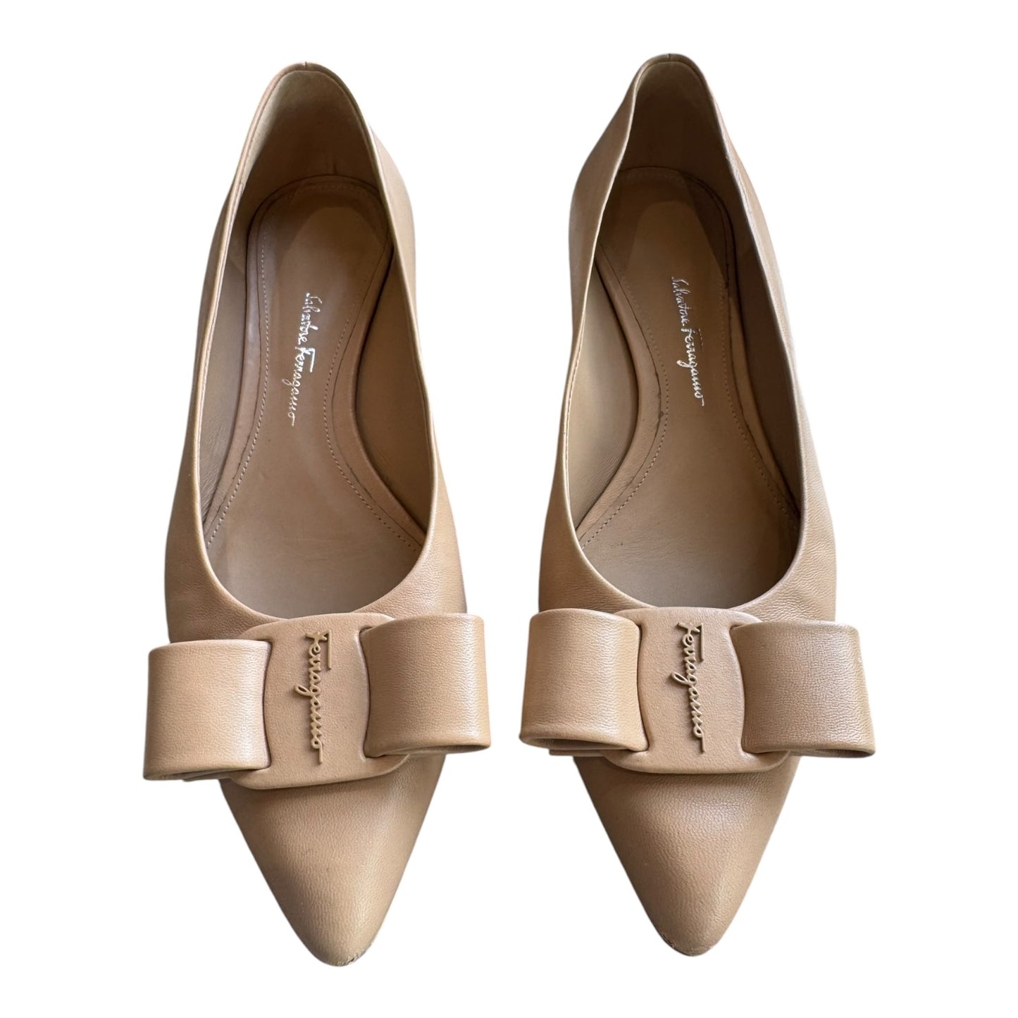 Salvatore Ferragamo Nude Bow Front Flats - 7