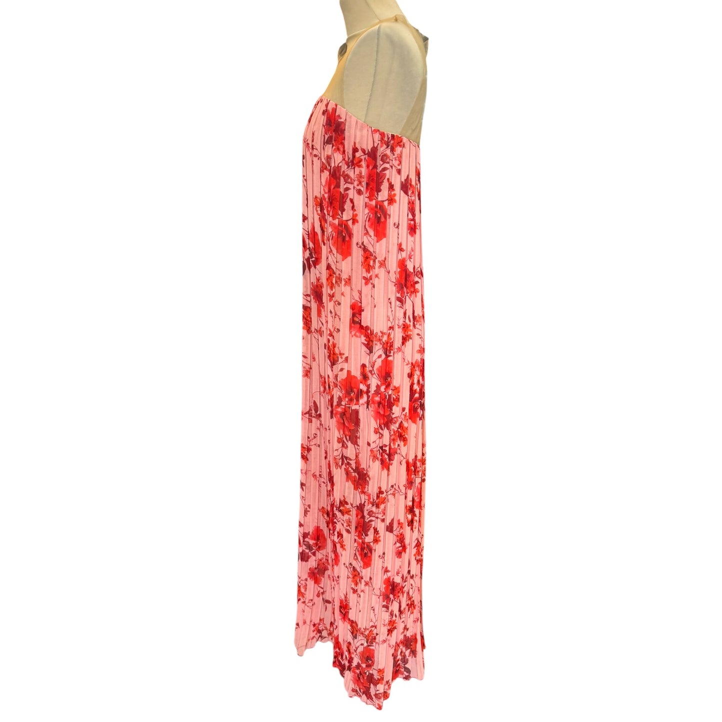 Access Pink and Red Floral Mesh Neck Maxi Dress - 10/12
