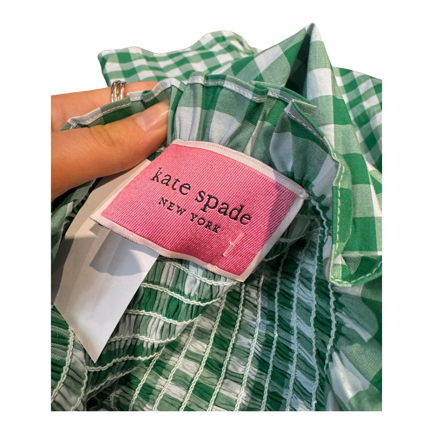 Kate Spade Green Gingham Smocked Bodice Dress - 8