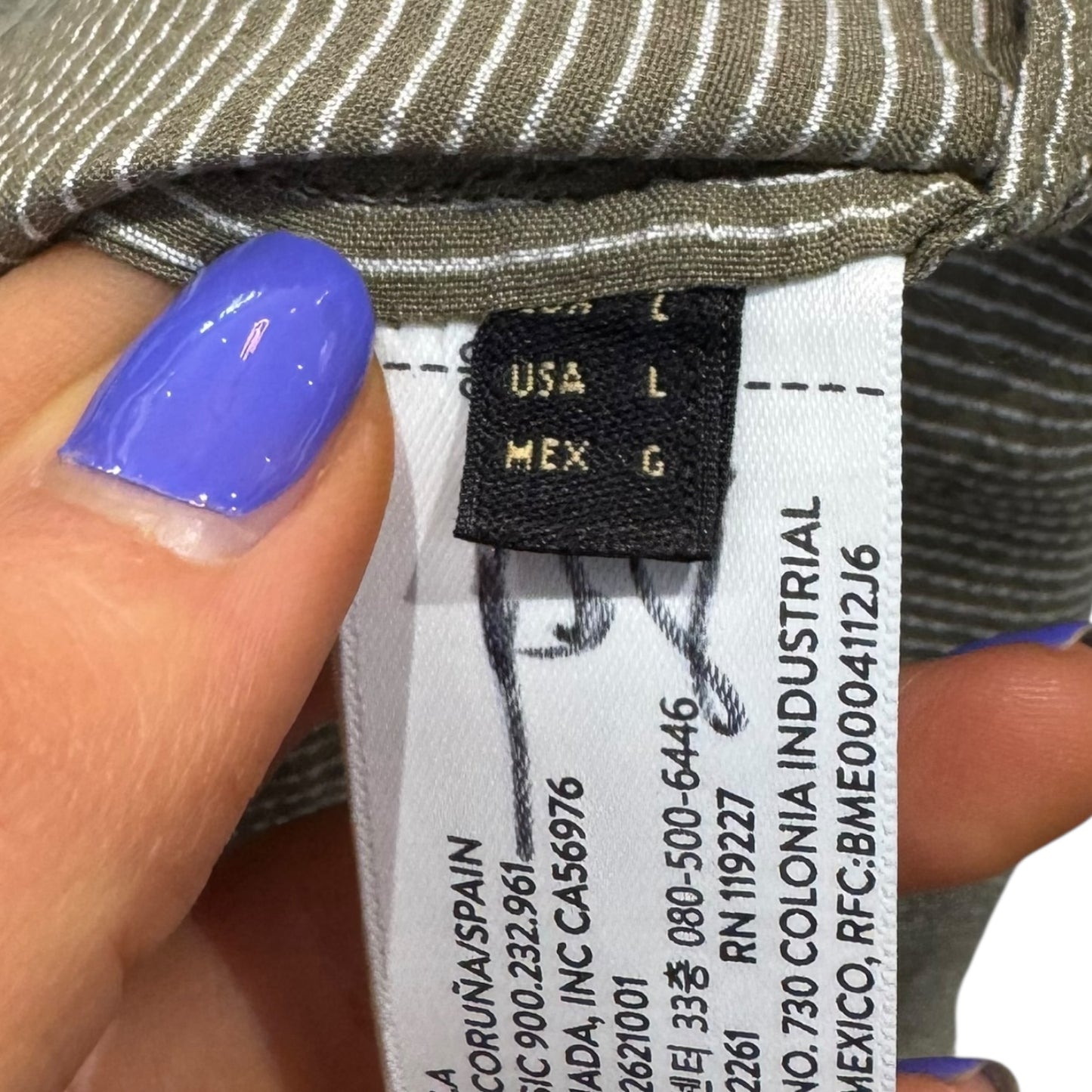 Massimo Dutti Khaki Stripe Top - 16/18