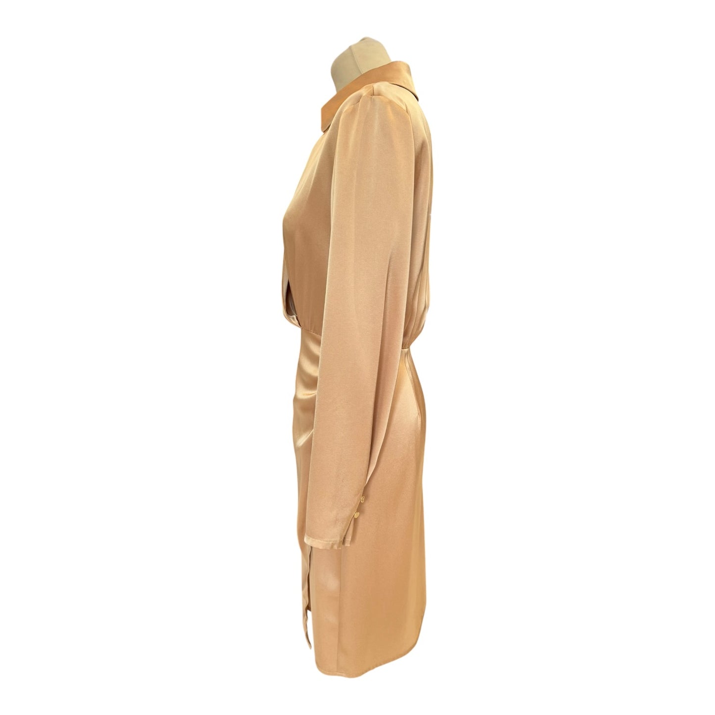 Marc Cain Caramel Satin Drape Shirt Dress - 10/12