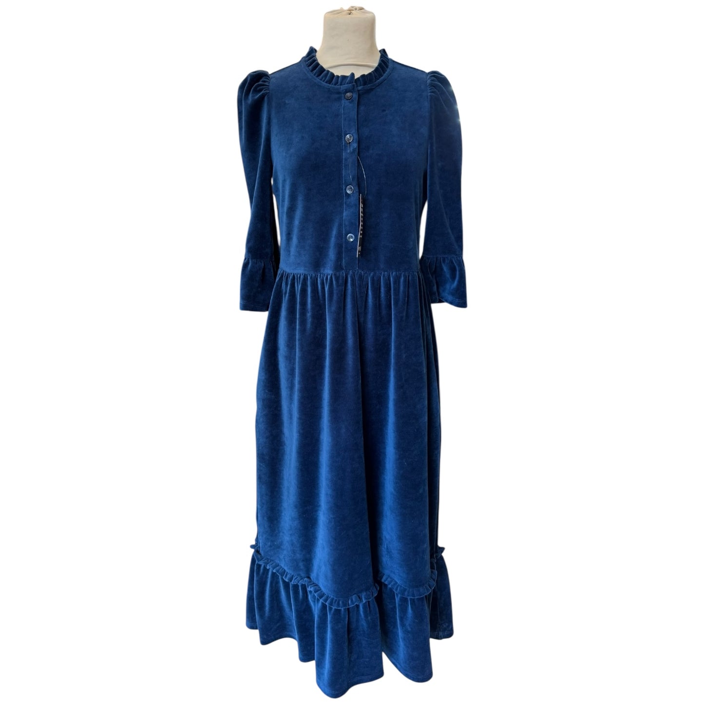 Wyse London Rosan Velour Dress in Petrol Blue - 10 - NEW