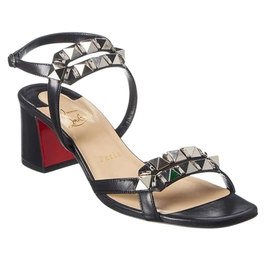 Louboutin Galerietta 55 Kid Studded Block Heel Sandals - 39.5 / 6.5