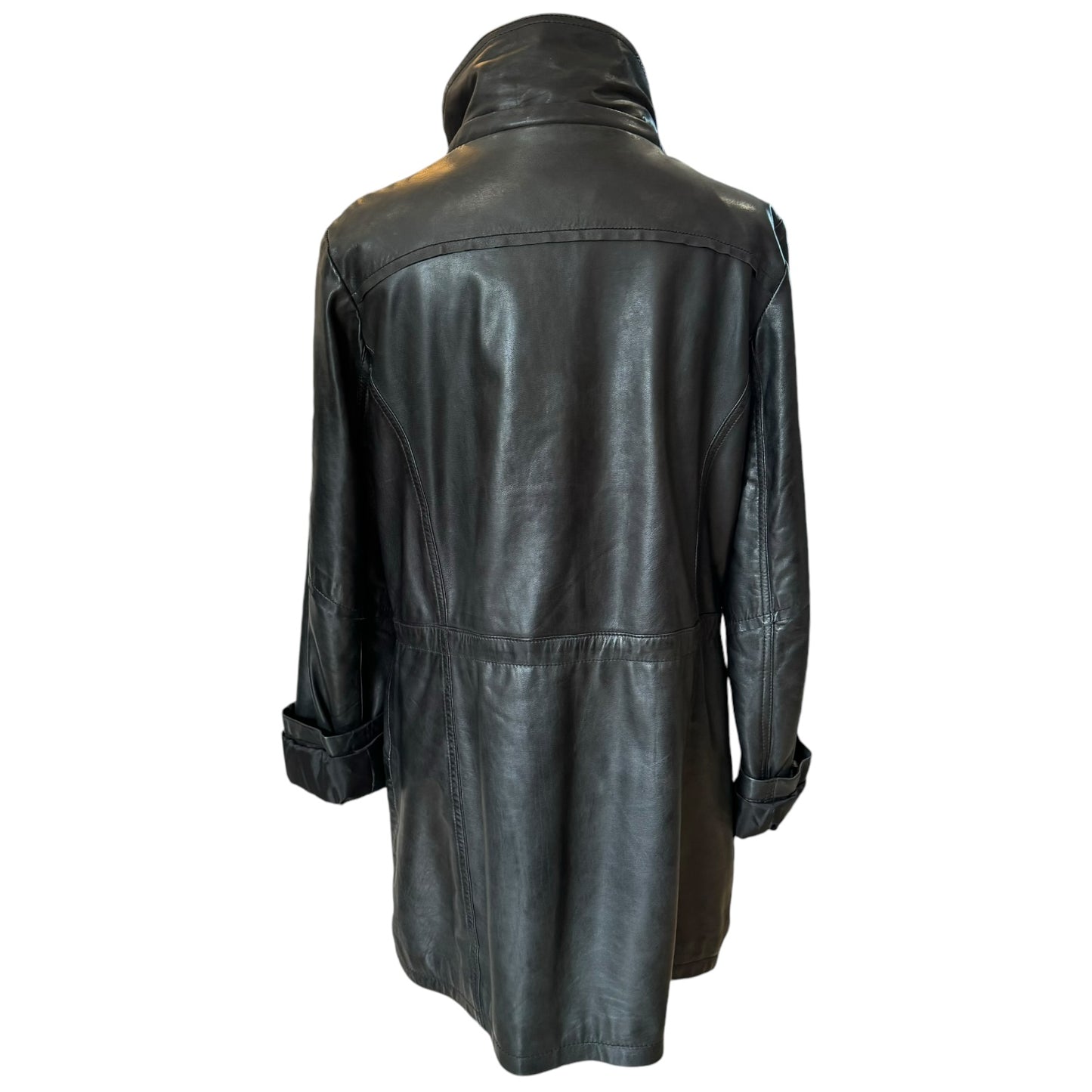 High Level Black Leather Coat - 12