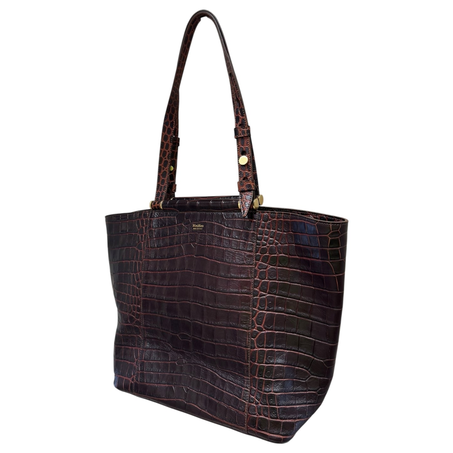 Max Mara Burgundy Textured Leather Tote Bag