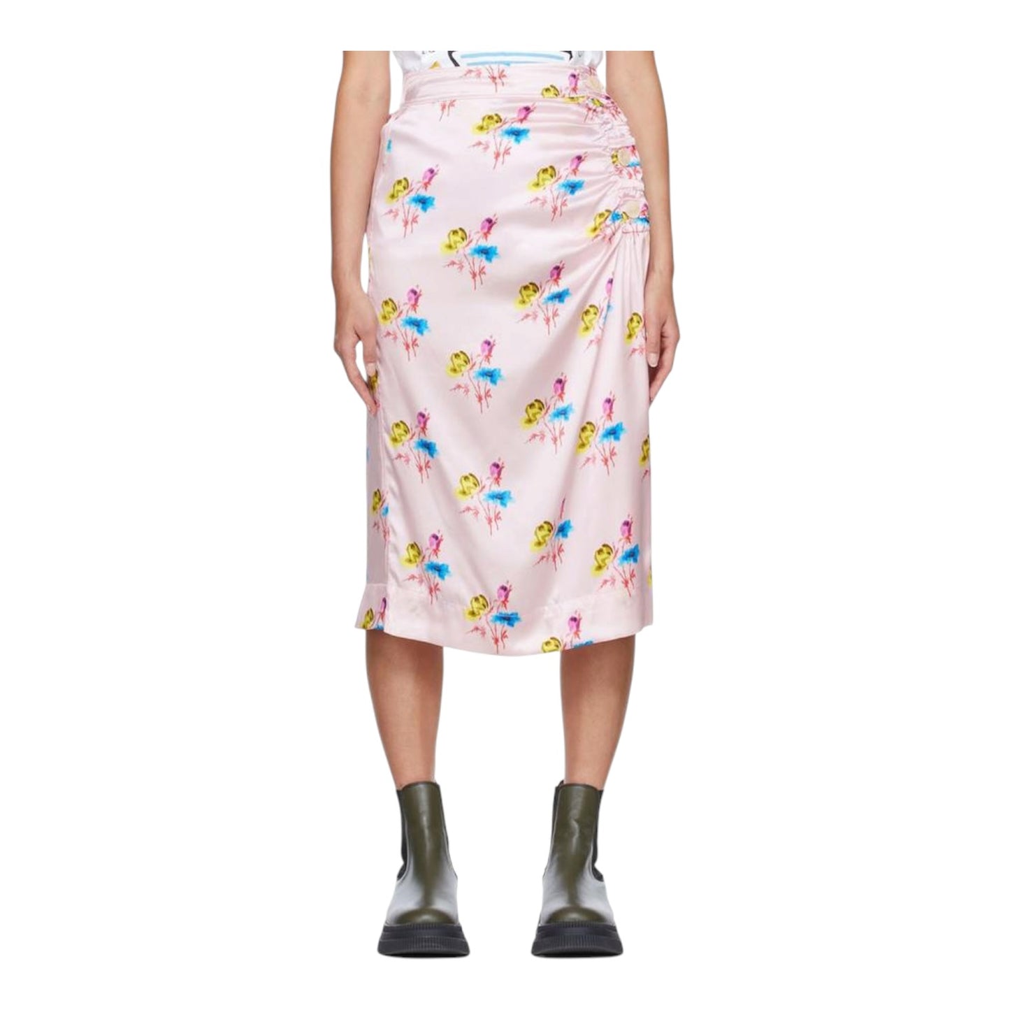 Ganni Pink Silk Floral Midi Skirt - 10
