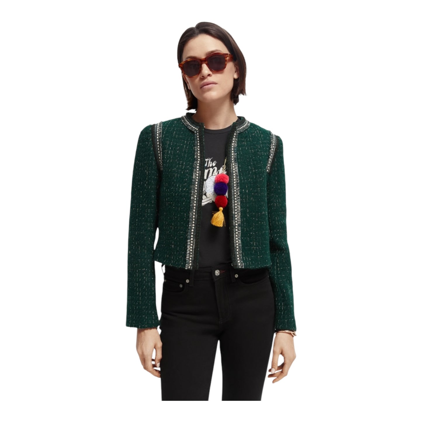 Scotch & Soda Green Cropped Tweed Blazer - 12
