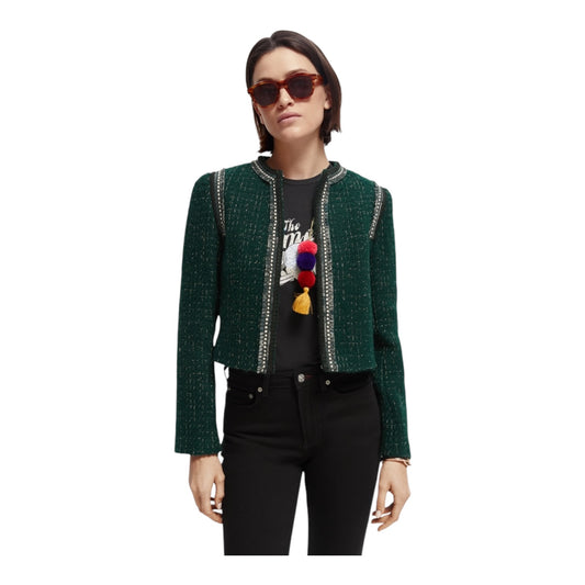 Scotch & Soda Green Cropped Tweed Blazer - 12