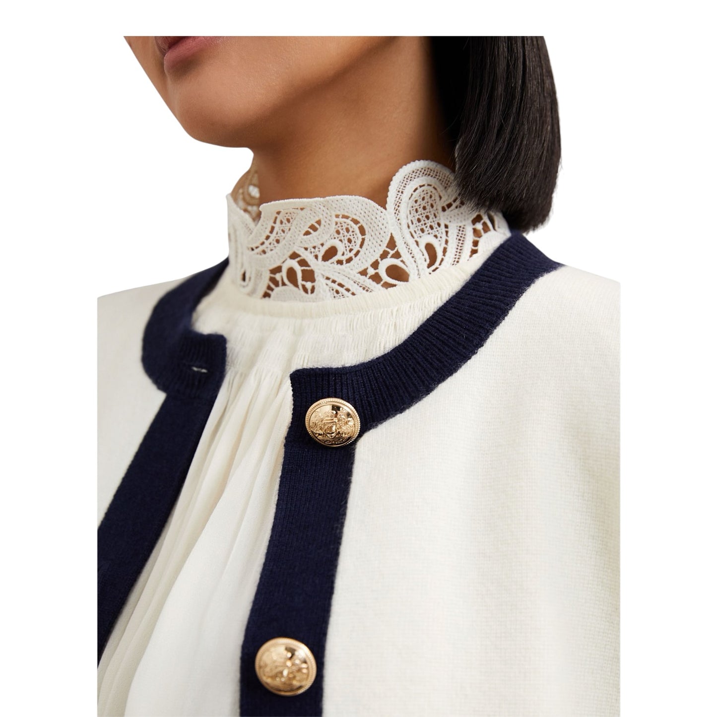 Reiss Cream and Navy Wool Cashmere Cardigan - 10/12