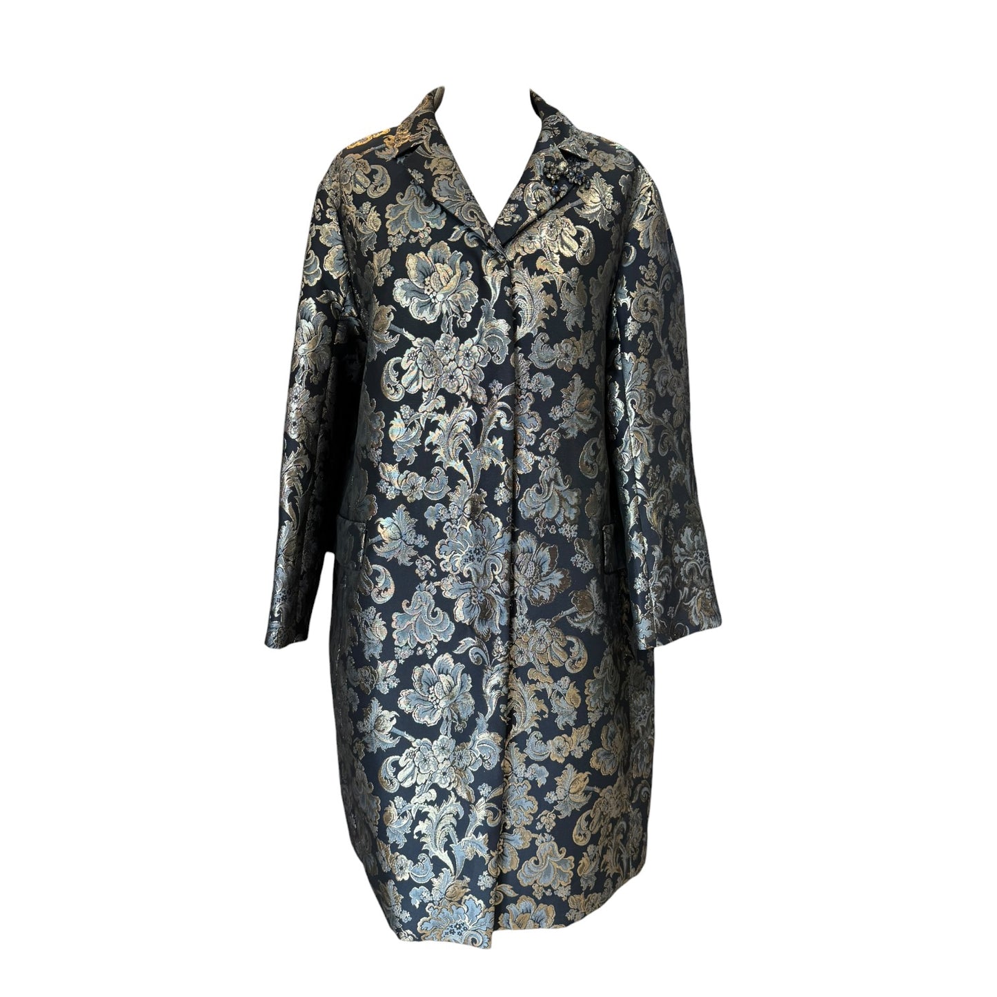 'S Max Mara Navy Brocade Coat - 12
