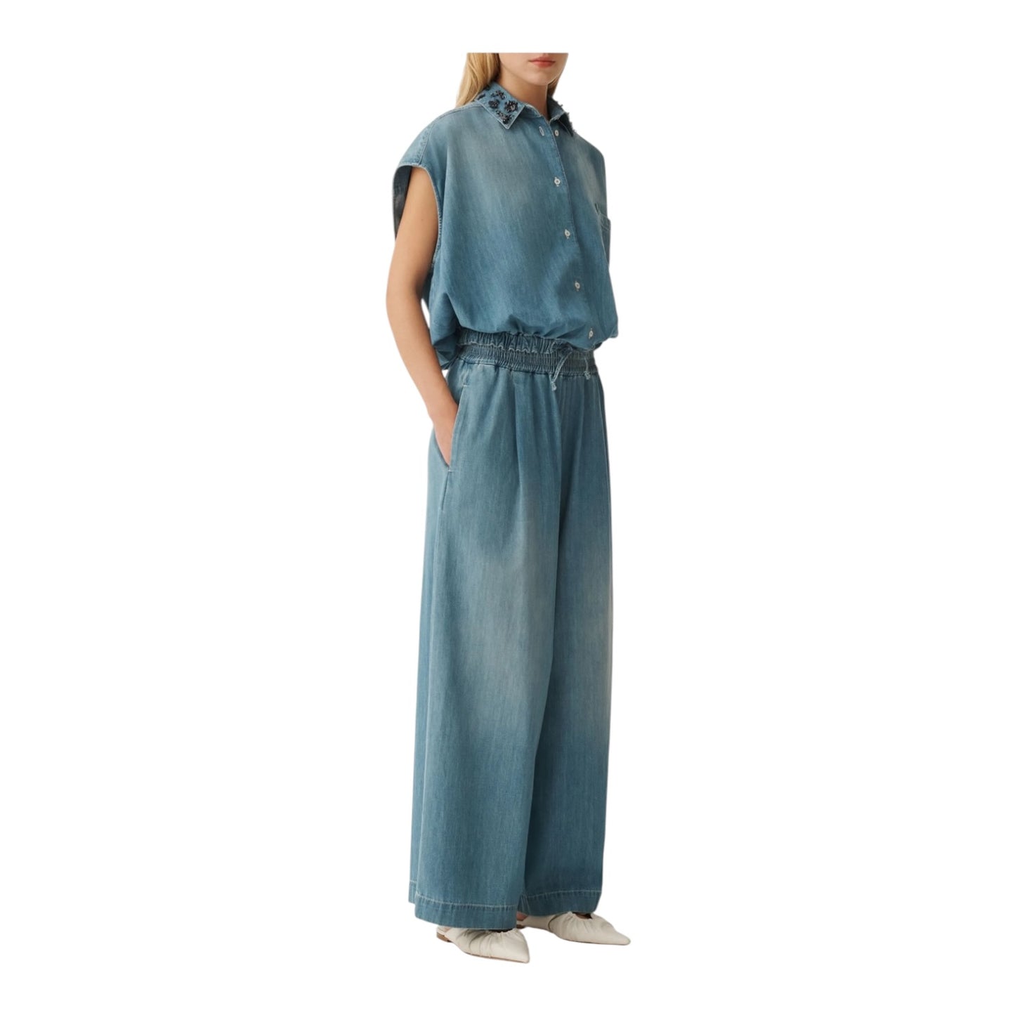 Fabiana Filipppi Blue Denim Drawstring Blouse - 10