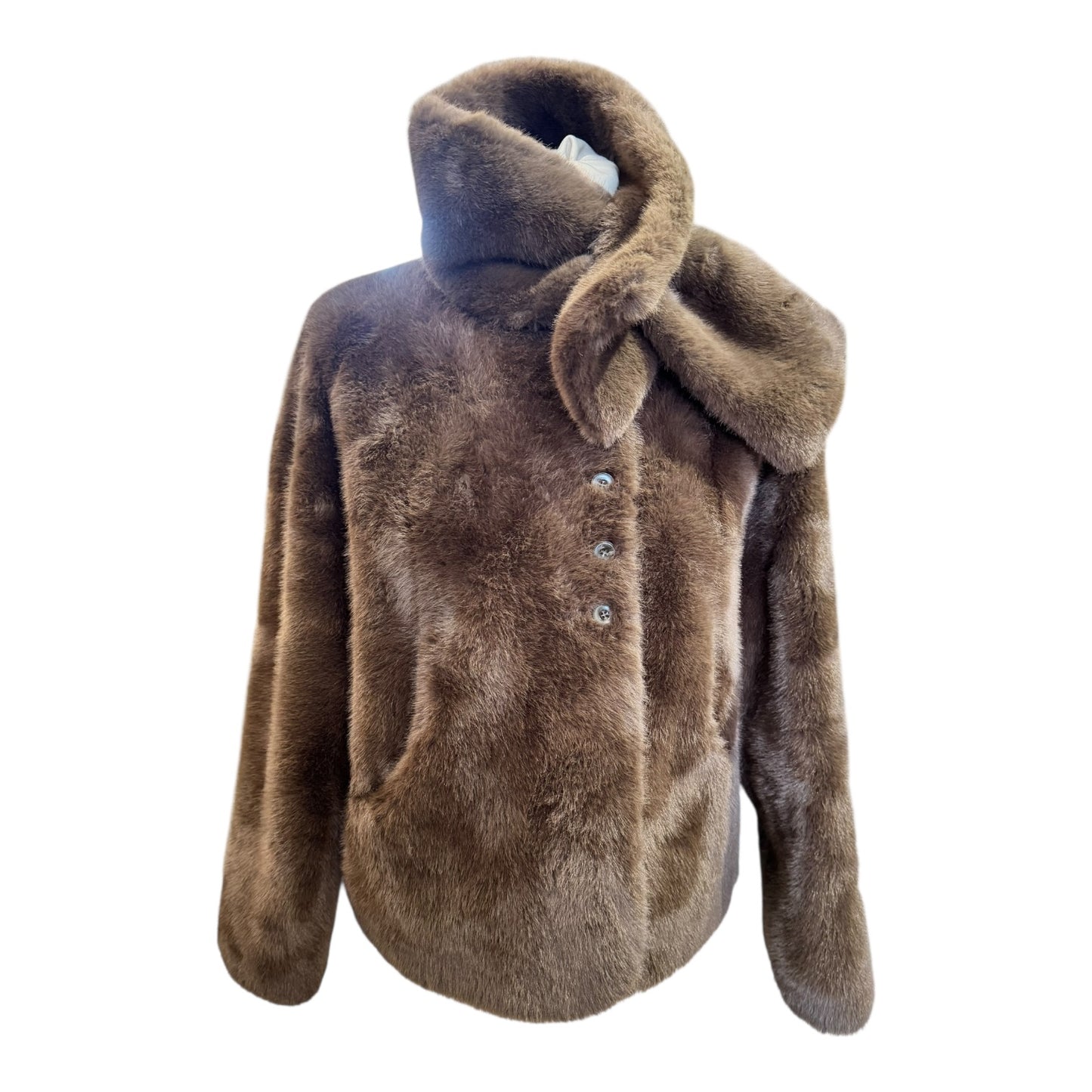 Orfeo Sissi Brown Faux Fur Jacket with Scarf - 12/14