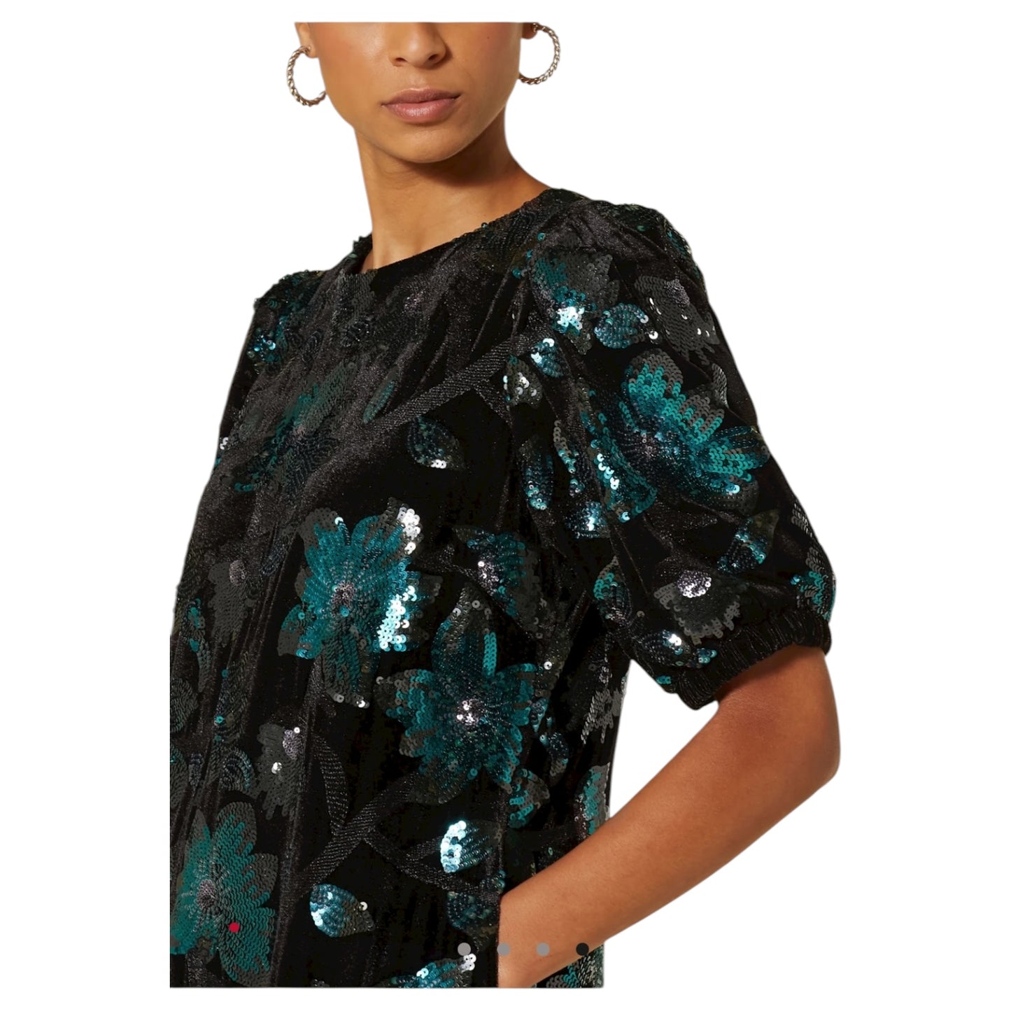Mos Mosh Tinsel Black Velvet and Green Sequin Dress - 12/14