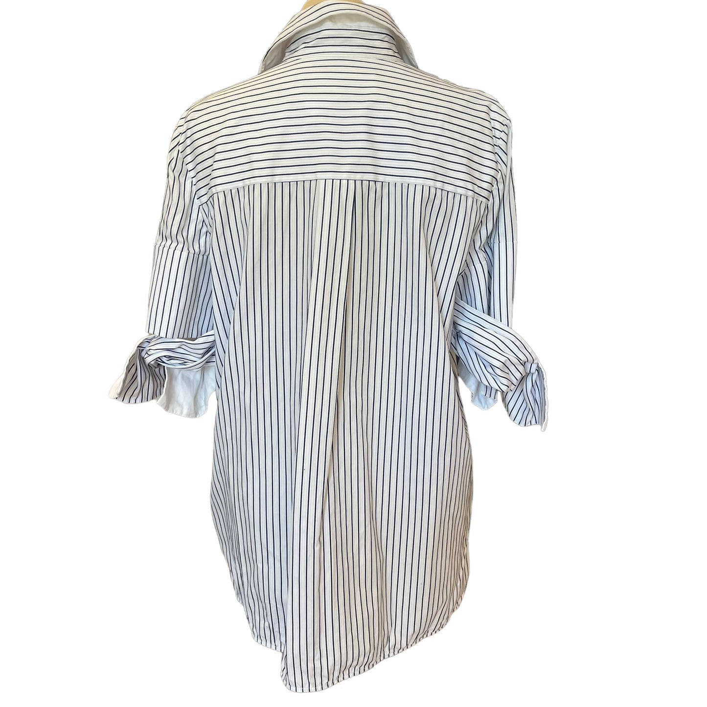 Victoria Beckham White and Navy Stripe Shirt - 14