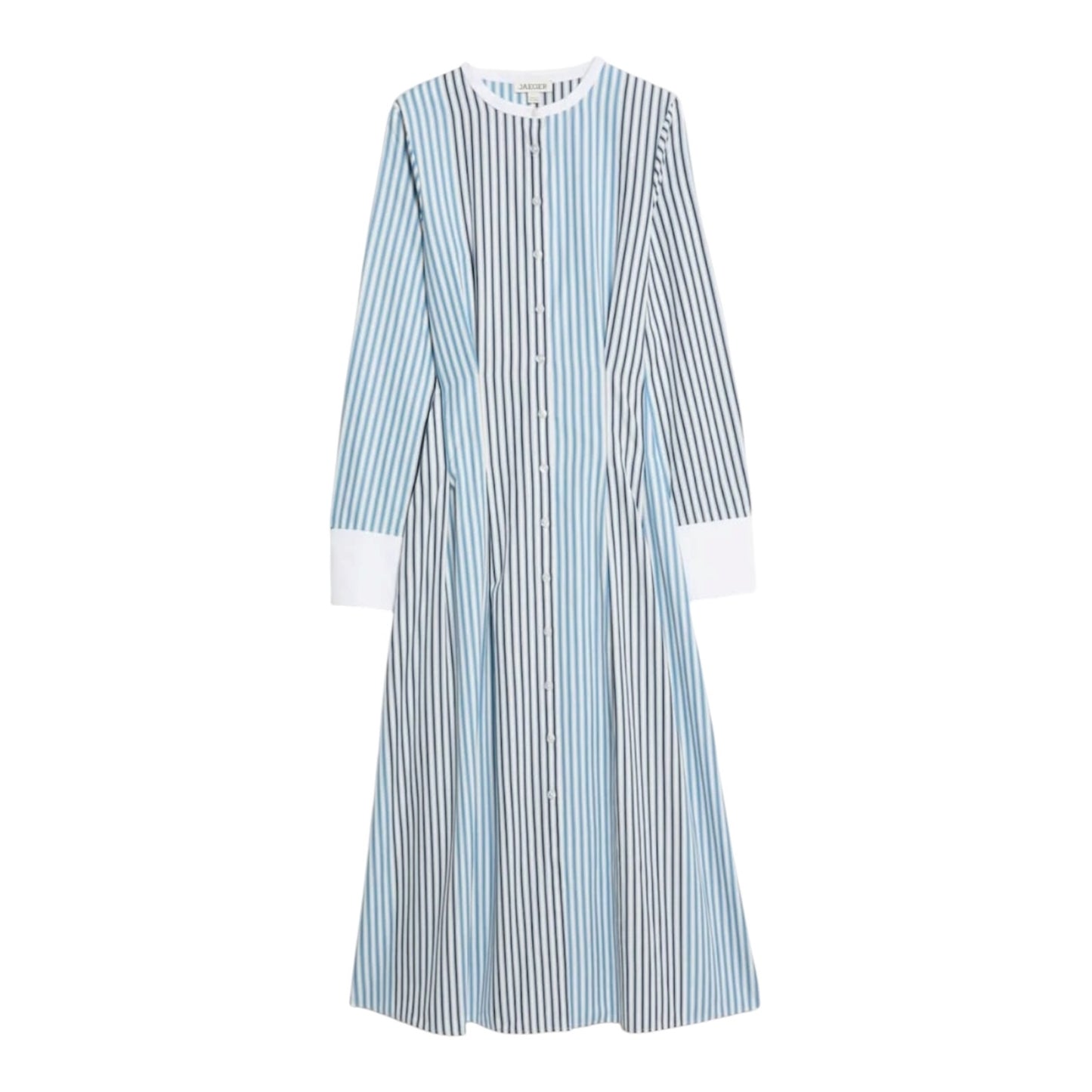 Jaeger Pure Cotton Blue Striped Midi Waisted Dress - 10