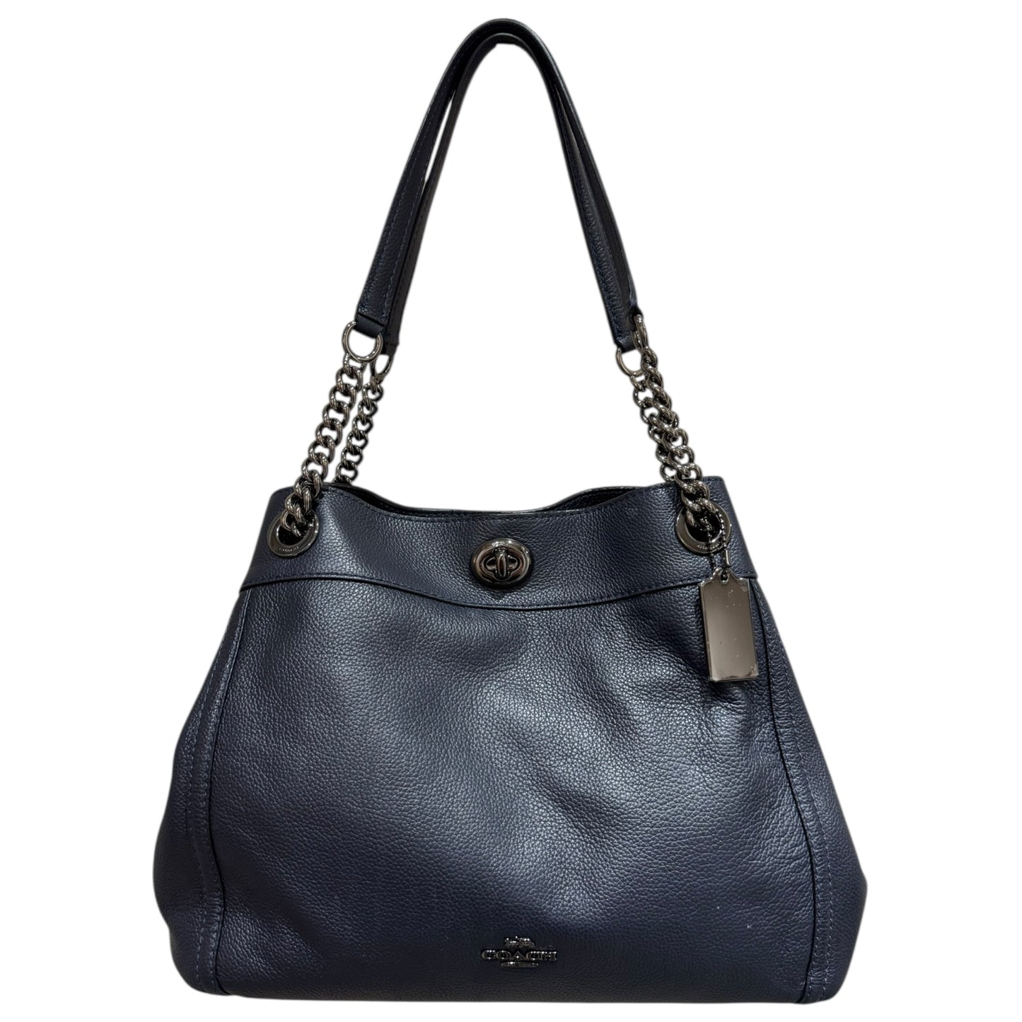 Coach Turnlock Edie Navy Polished Pebble Leather Bag