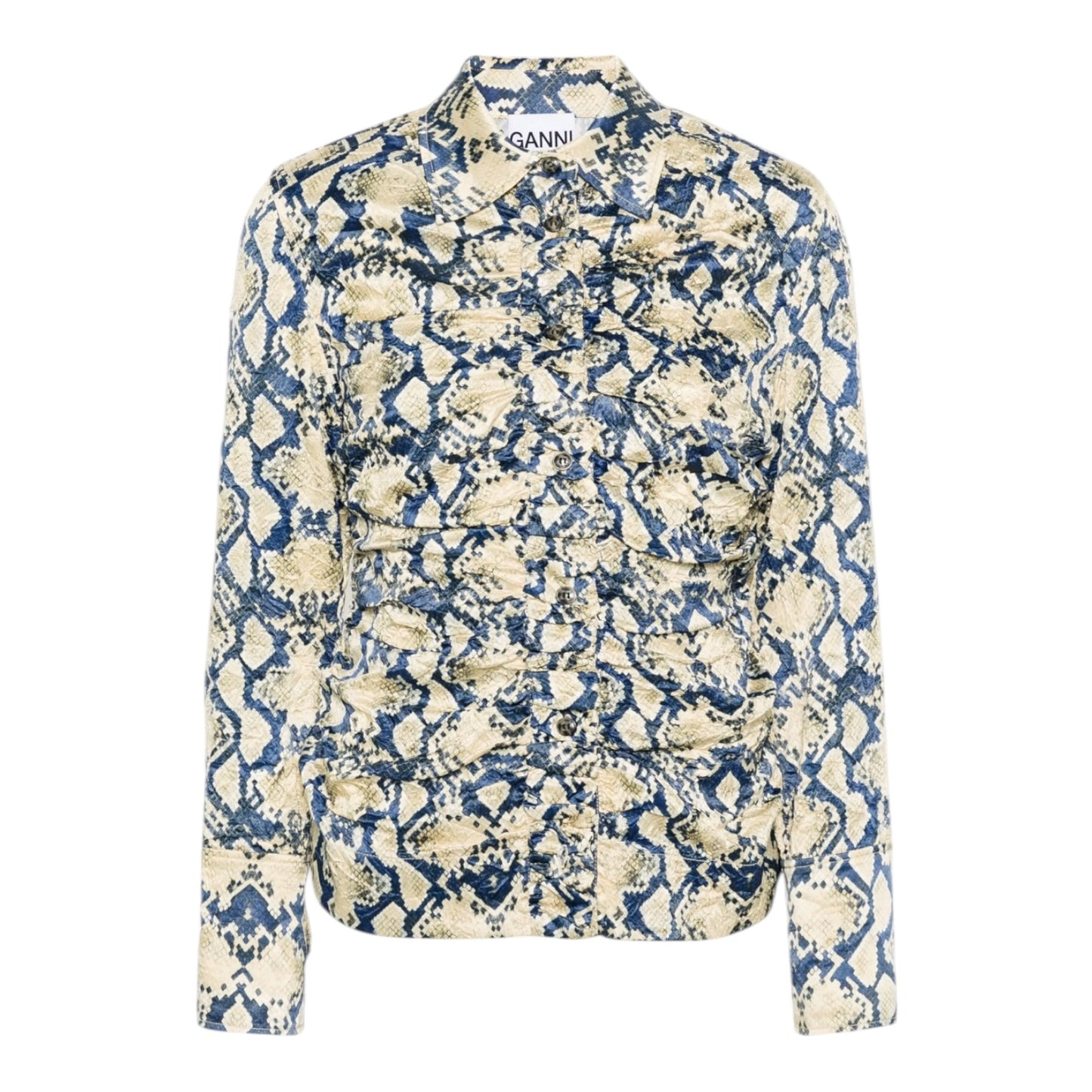 Ganni Snake Print Satin Shirt - 10