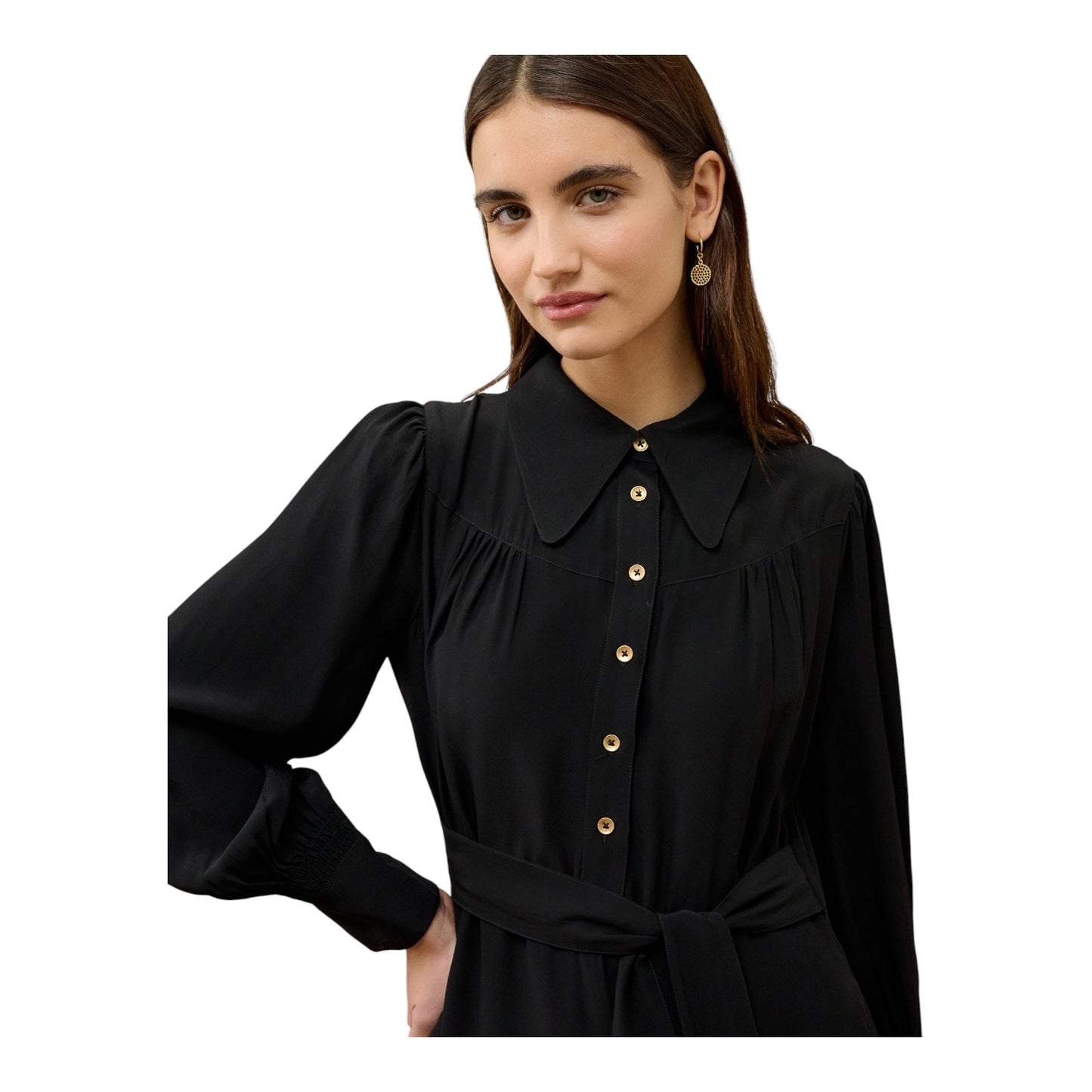 Brora Black Satin Backed Crepe Shirt Dress - 10 - NEW