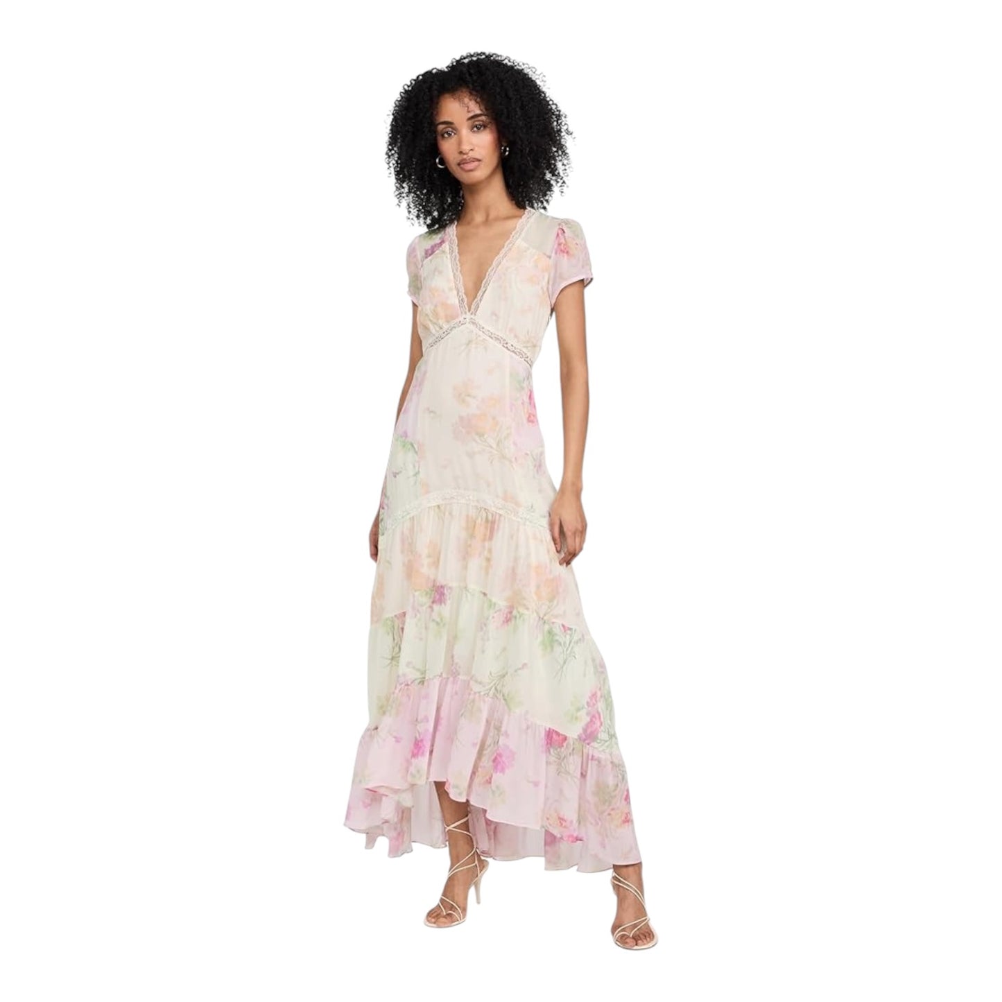 Loveshackfancy Roupell Floral Chiffon Maxi Dress Pink - 10