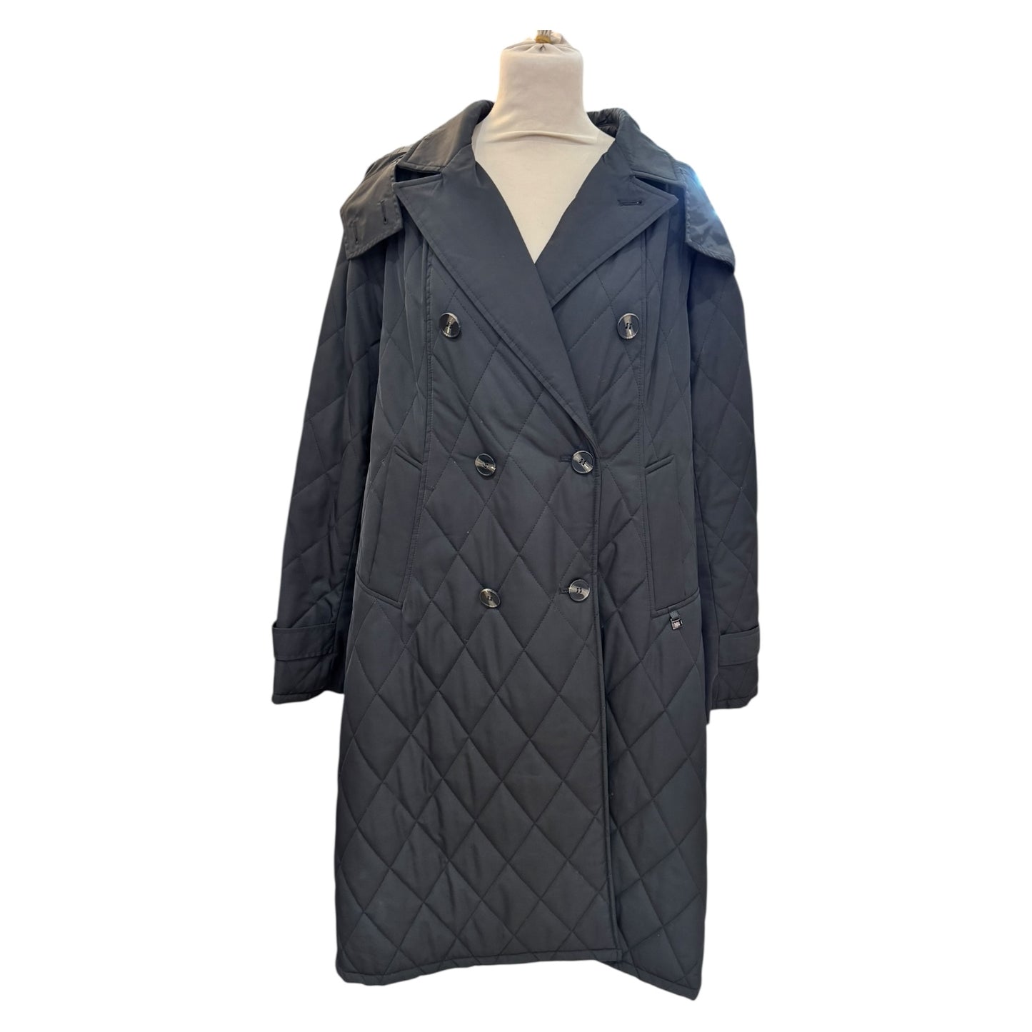 Riani Black Quilted Techno Trench Style Coat - 18