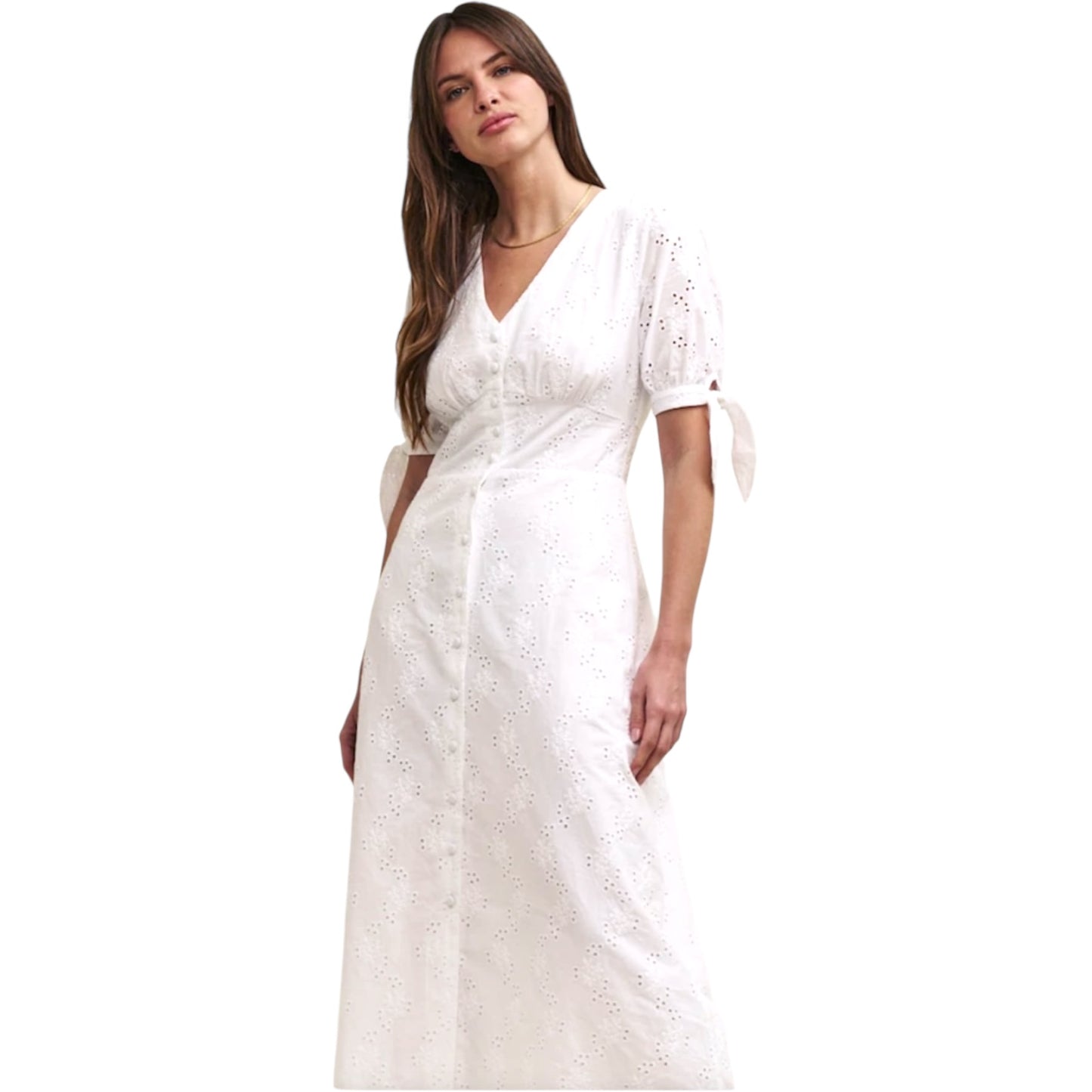 Nobody's Child White Plain Alexis Midi Dress - 14 - NEW