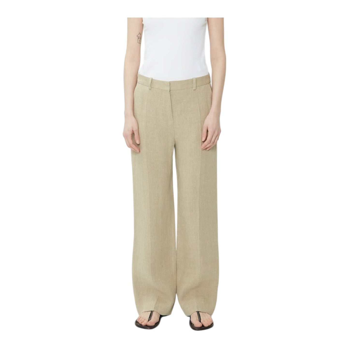 Totême Linen Mid-Waist Straight Trousers in Wheat Melange - 10 - NEW
