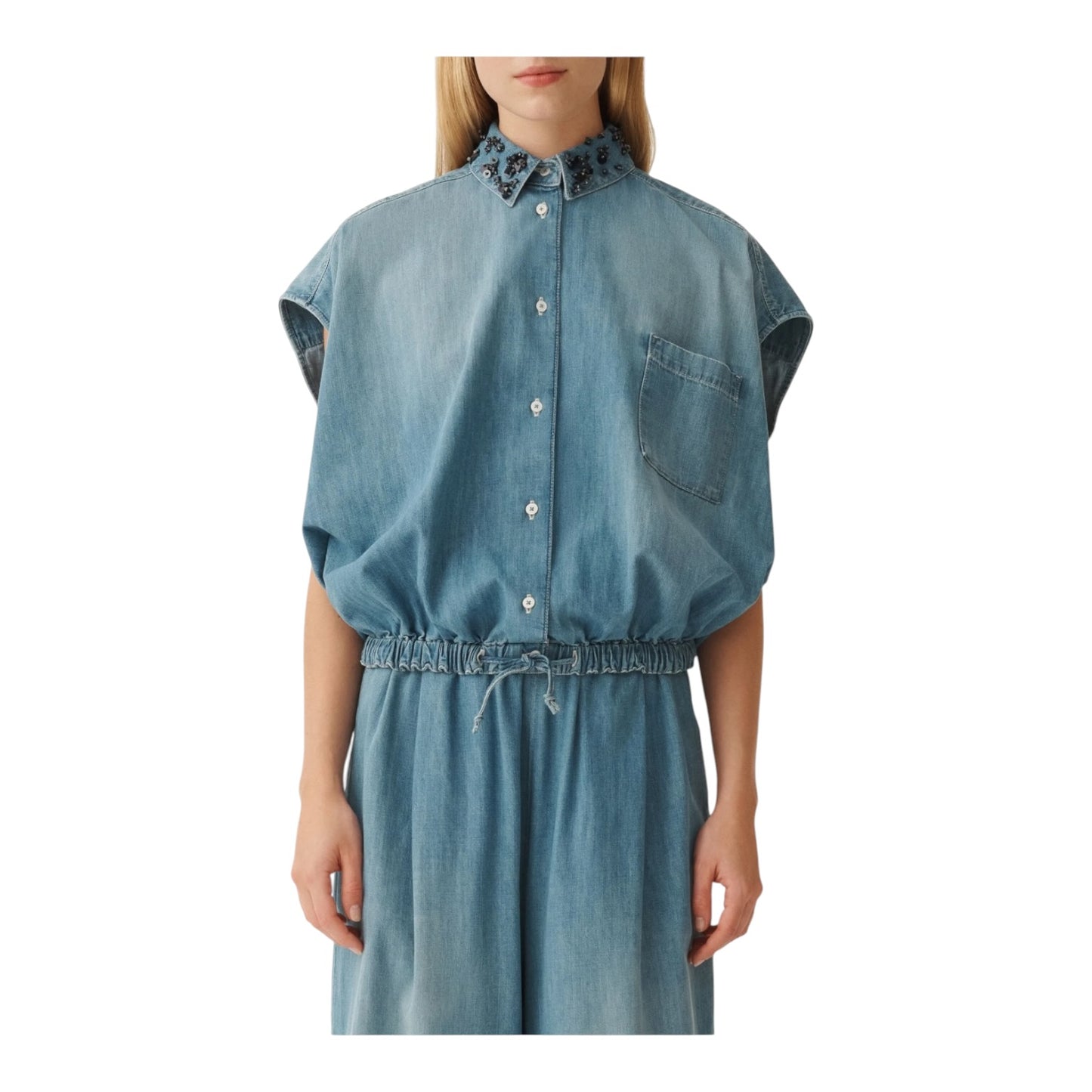 Fabiana Filipppi Blue Denim Drawstring Blouse - 10
