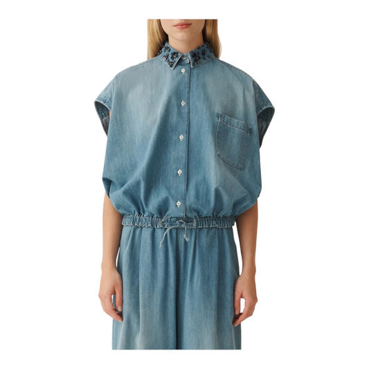 Fabiana Filipppi Blue Denim Drawstring Blouse - 10