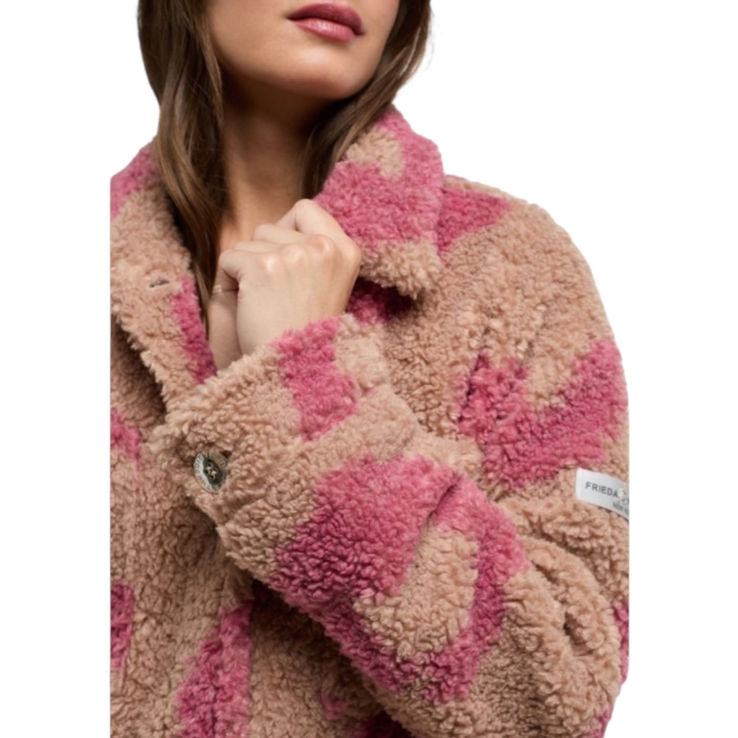 Frieda and Freddies Beige and Pink Animal Print Teddy Jacket - 12