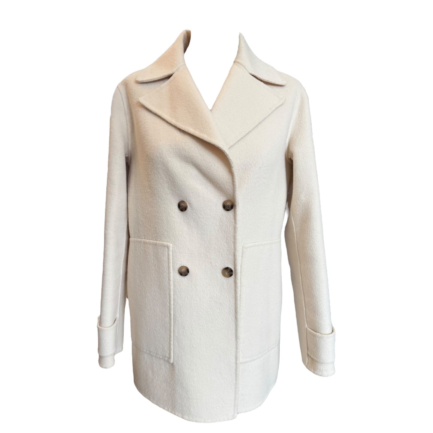 Reiss Cream Wool Blend Pea Coat - 6/8