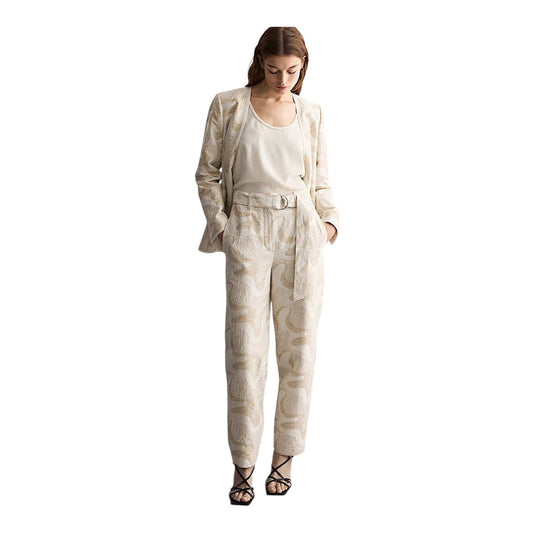 Jaeger Cotton Rich Jacquard Belted Tapered Trousers - 10